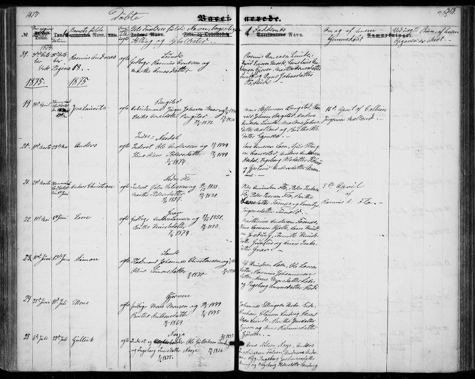 Stryn Sokneprestembete, SAB/A-82501: Parish register (official) no. A 3, 1862-1877, p. 313