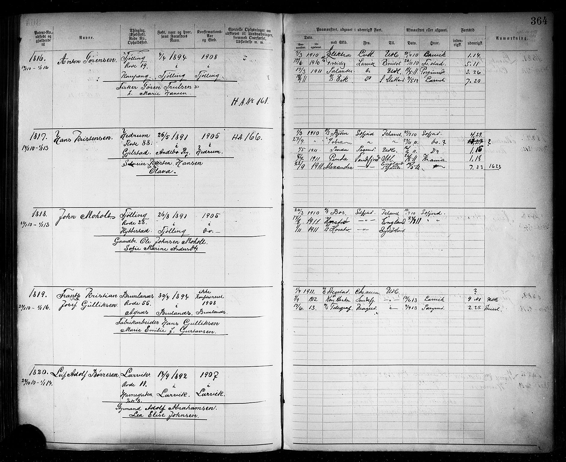 Larvik innrulleringskontor, AV/SAKO-A-787/F/Fb/L0002: Annotasjonsrulle, 1897-1917, p. 367