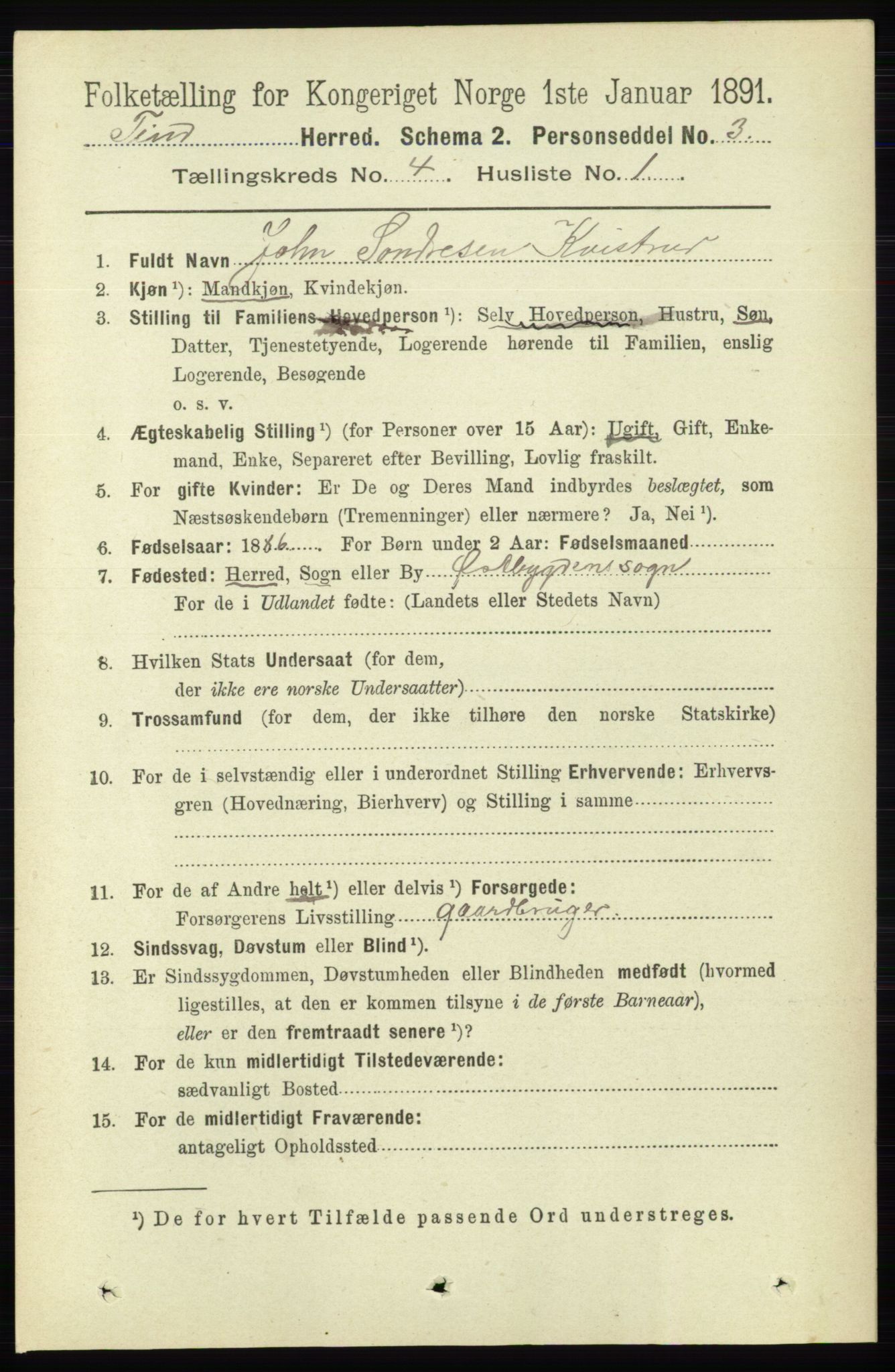 RA, 1891 census for 0826 Tinn, 1891, p. 726