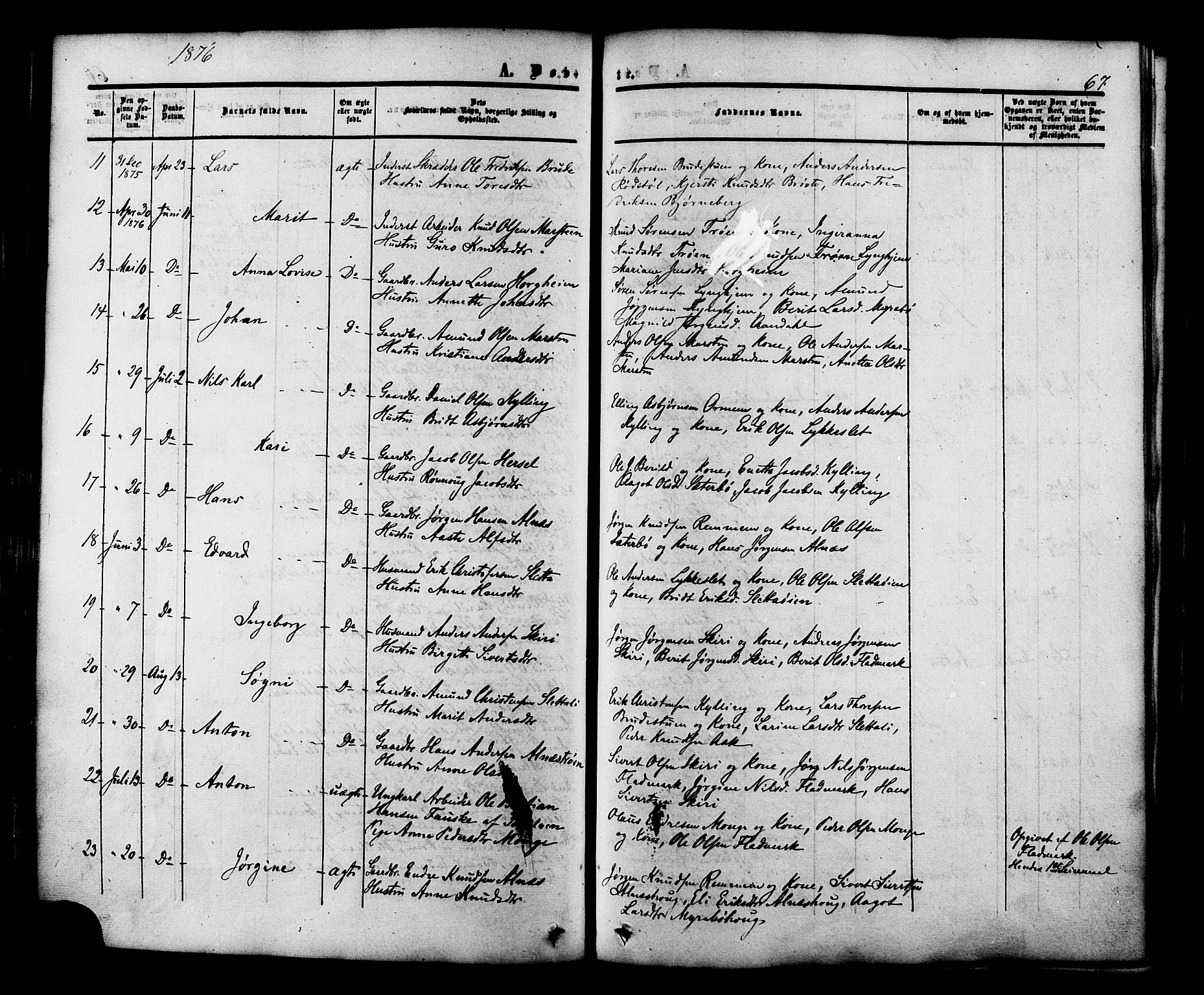 Ministerialprotokoller, klokkerbøker og fødselsregistre - Møre og Romsdal, SAT/A-1454/546/L0594: Parish register (official) no. 546A02, 1854-1882, p. 67