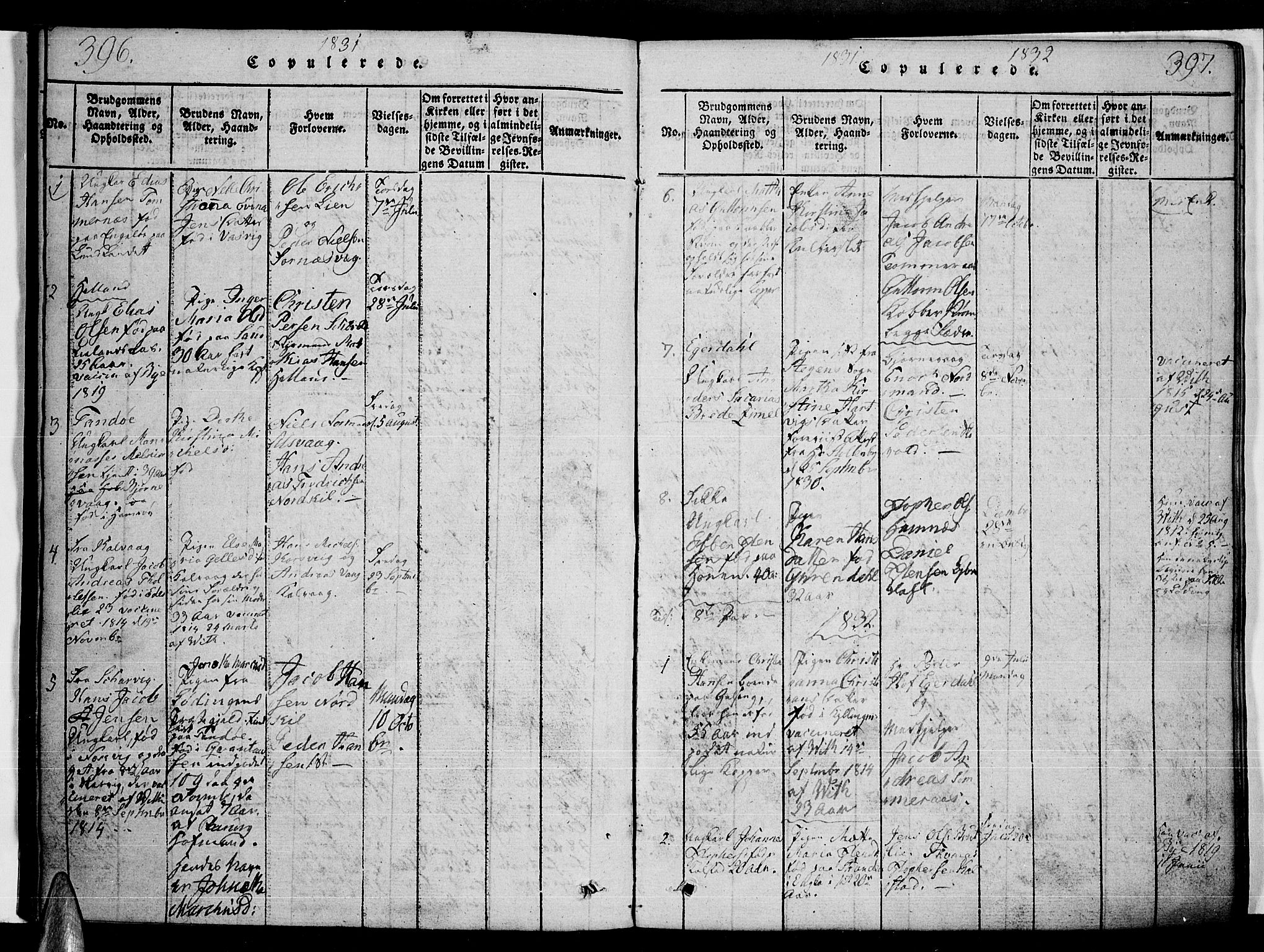 Ministerialprotokoller, klokkerbøker og fødselsregistre - Nordland, AV/SAT-A-1459/859/L0842: Parish register (official) no. 859A02, 1821-1839, p. 396-397