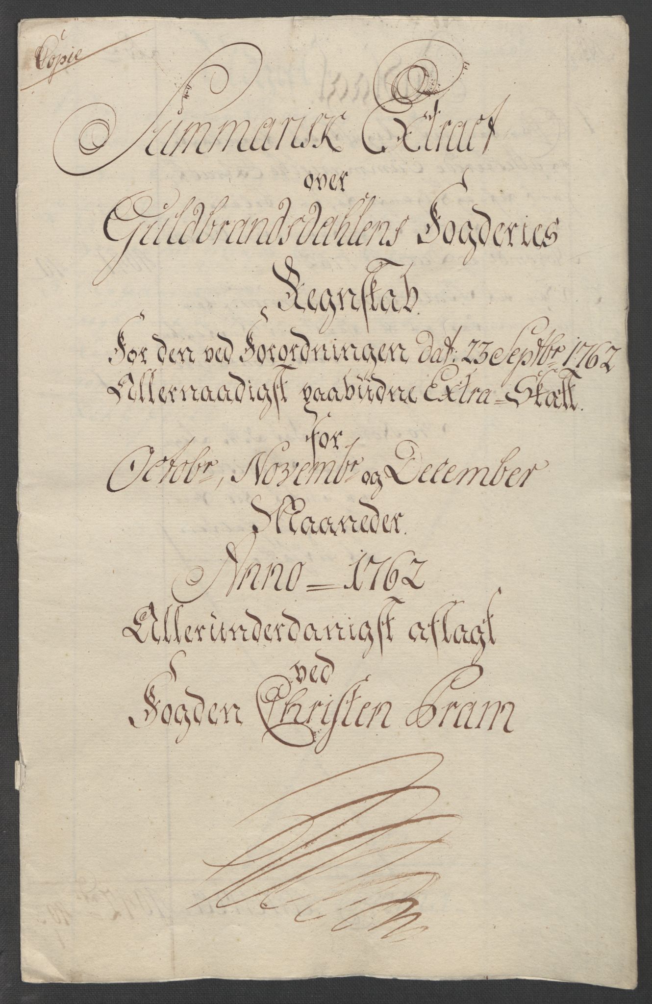 Rentekammeret inntil 1814, Reviderte regnskaper, Fogderegnskap, AV/RA-EA-4092/R17/L1266: Ekstraskatten Gudbrandsdal, 1762-1766, p. 9