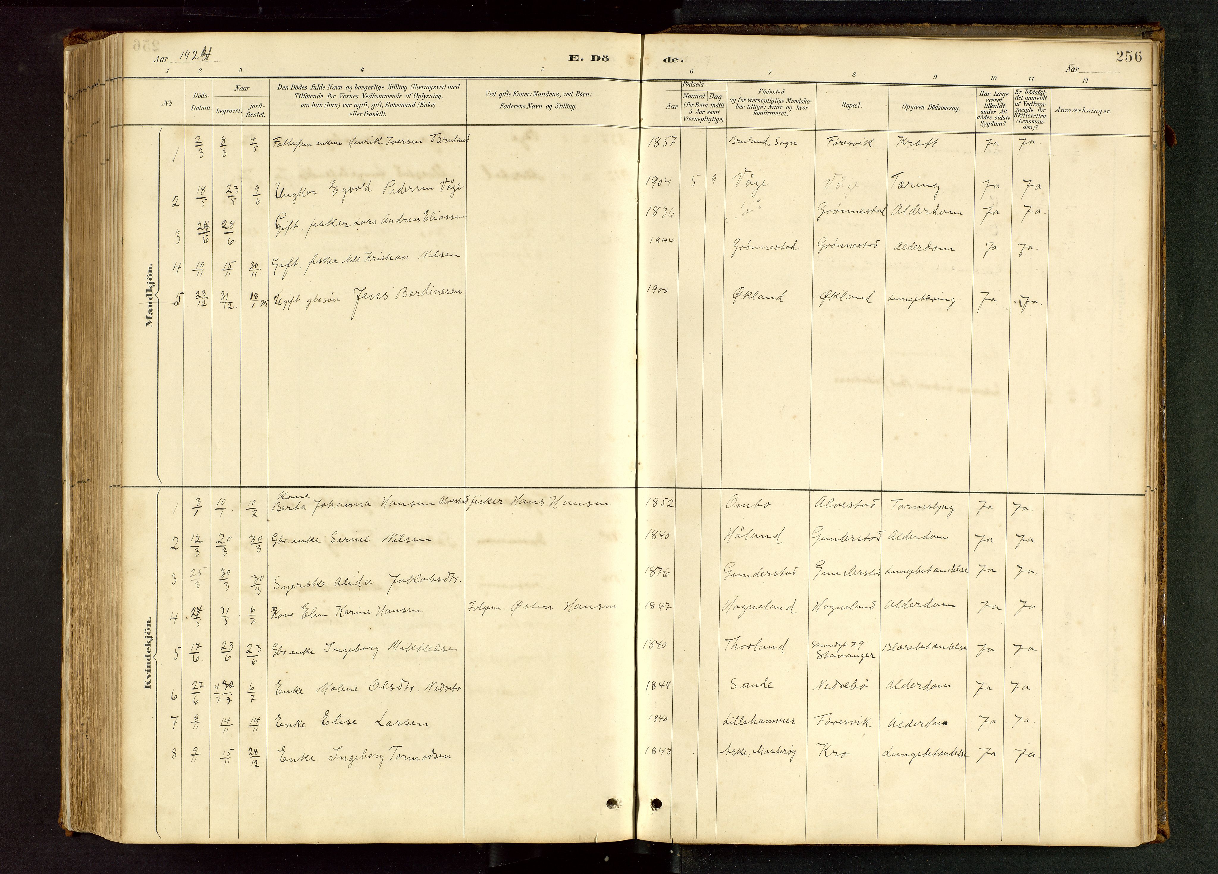 Tysvær sokneprestkontor, AV/SAST-A -101864/H/Ha/Hab/L0005: Parish register (copy) no. B 5, 1887-1947, p. 256