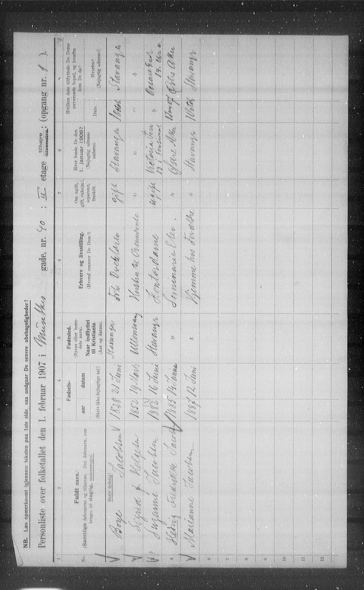 OBA, Municipal Census 1907 for Kristiania, 1907, p. 34839