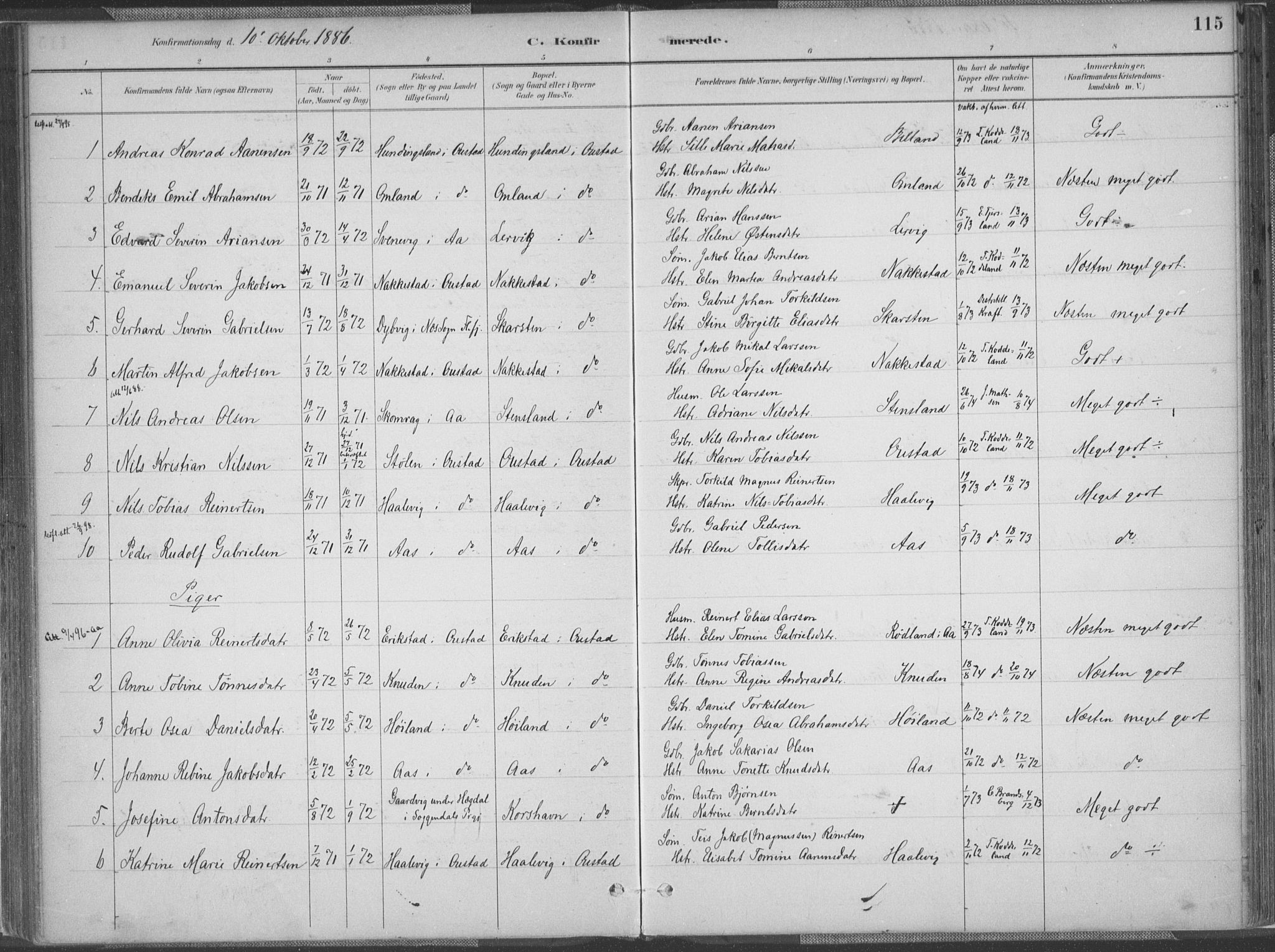 Lyngdal sokneprestkontor, AV/SAK-1111-0029/F/Fa/Faa/L0004: Parish register (official) no. A 4, 1883-1904, p. 115