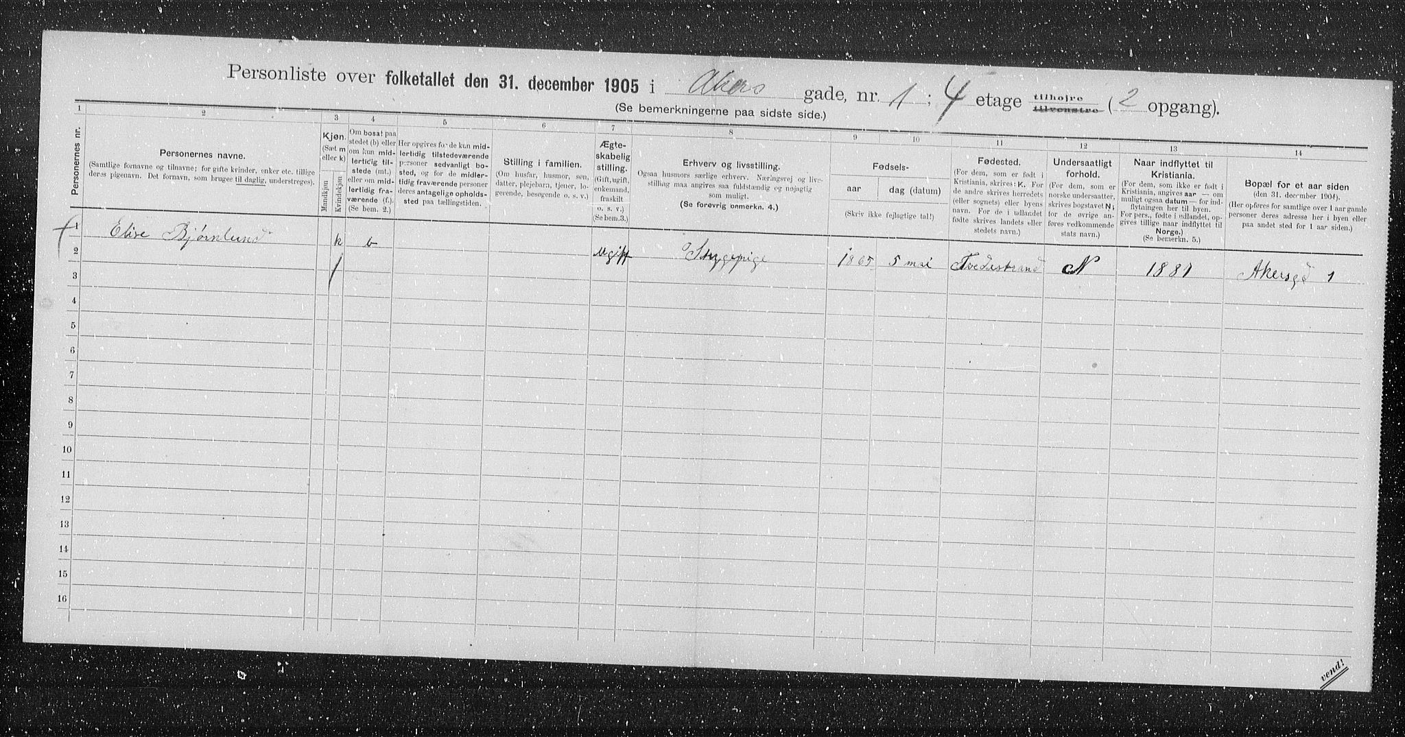 OBA, Municipal Census 1905 for Kristiania, 1905, p. 156