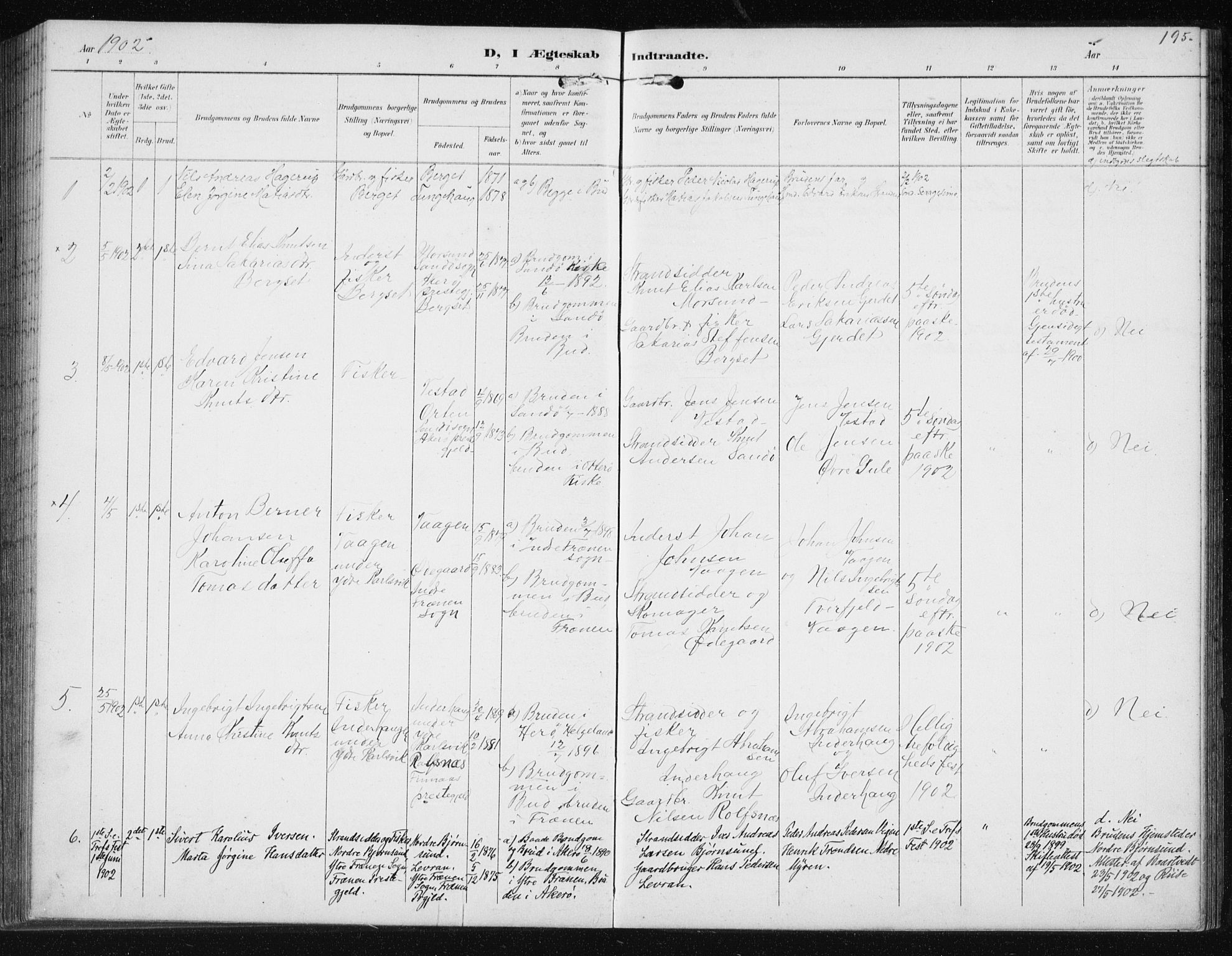 Ministerialprotokoller, klokkerbøker og fødselsregistre - Møre og Romsdal, AV/SAT-A-1454/566/L0773: Parish register (copy) no. 566C02, 1892-1909, p. 195