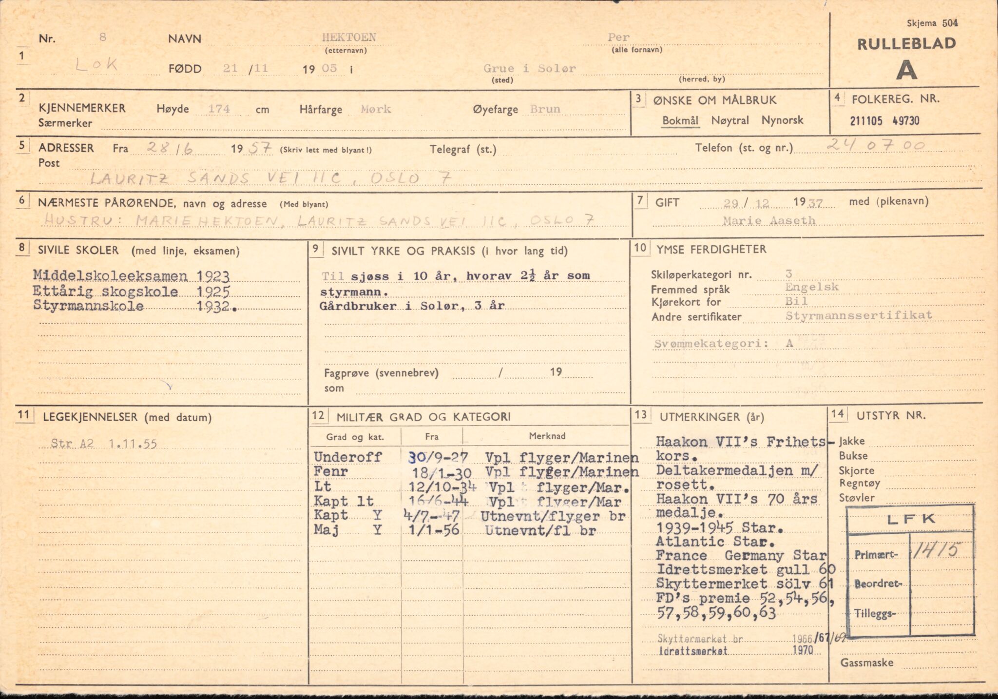 Forsvaret, Forsvarets overkommando/Luftforsvarsstaben, AV/RA-RAFA-4079/P/Pa/L0013: Personellmapper, 1905, p. 149