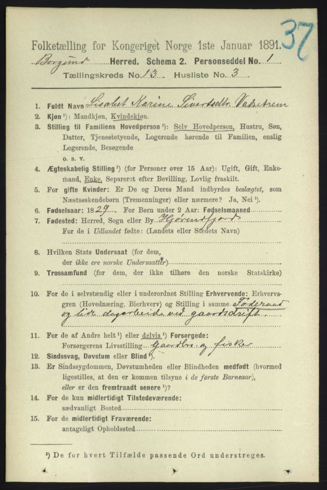 RA, 1891 census for 1531 Borgund, 1891, p. 3562