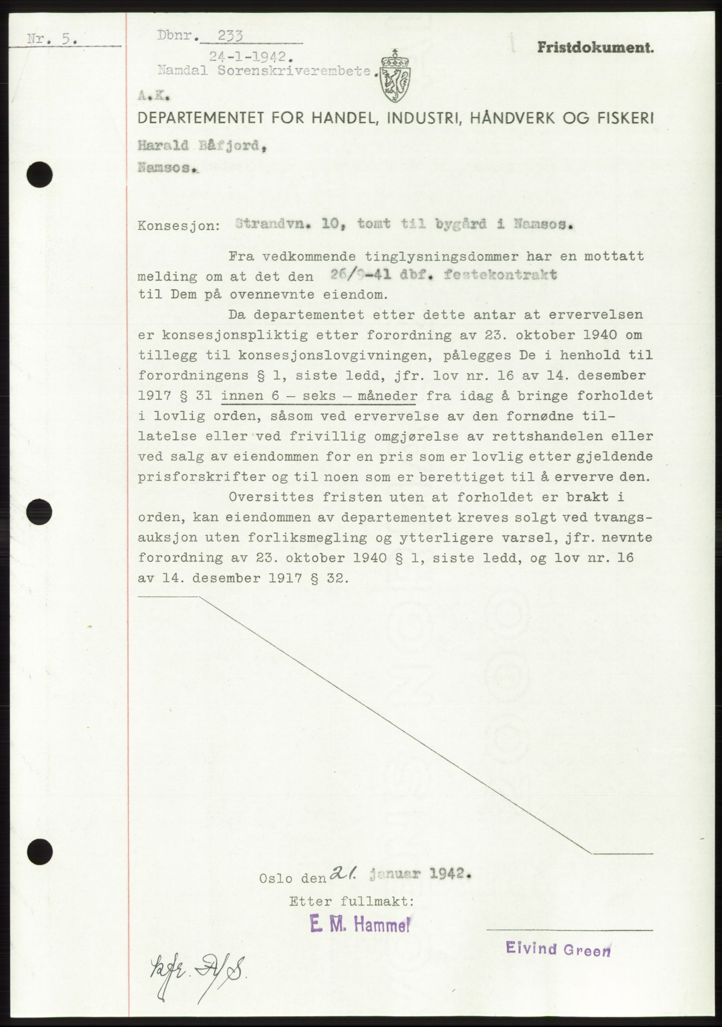 Namdal sorenskriveri, SAT/A-4133/1/2/2C: Mortgage book no. -, 1941-1942, Diary no: : 233/1942