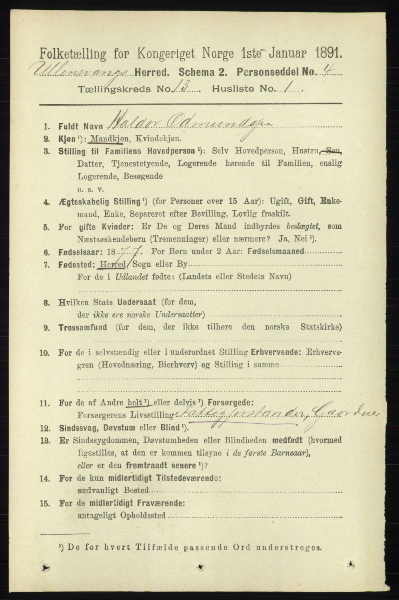 RA, 1891 census for 1230 Ullensvang, 1891, p. 5092