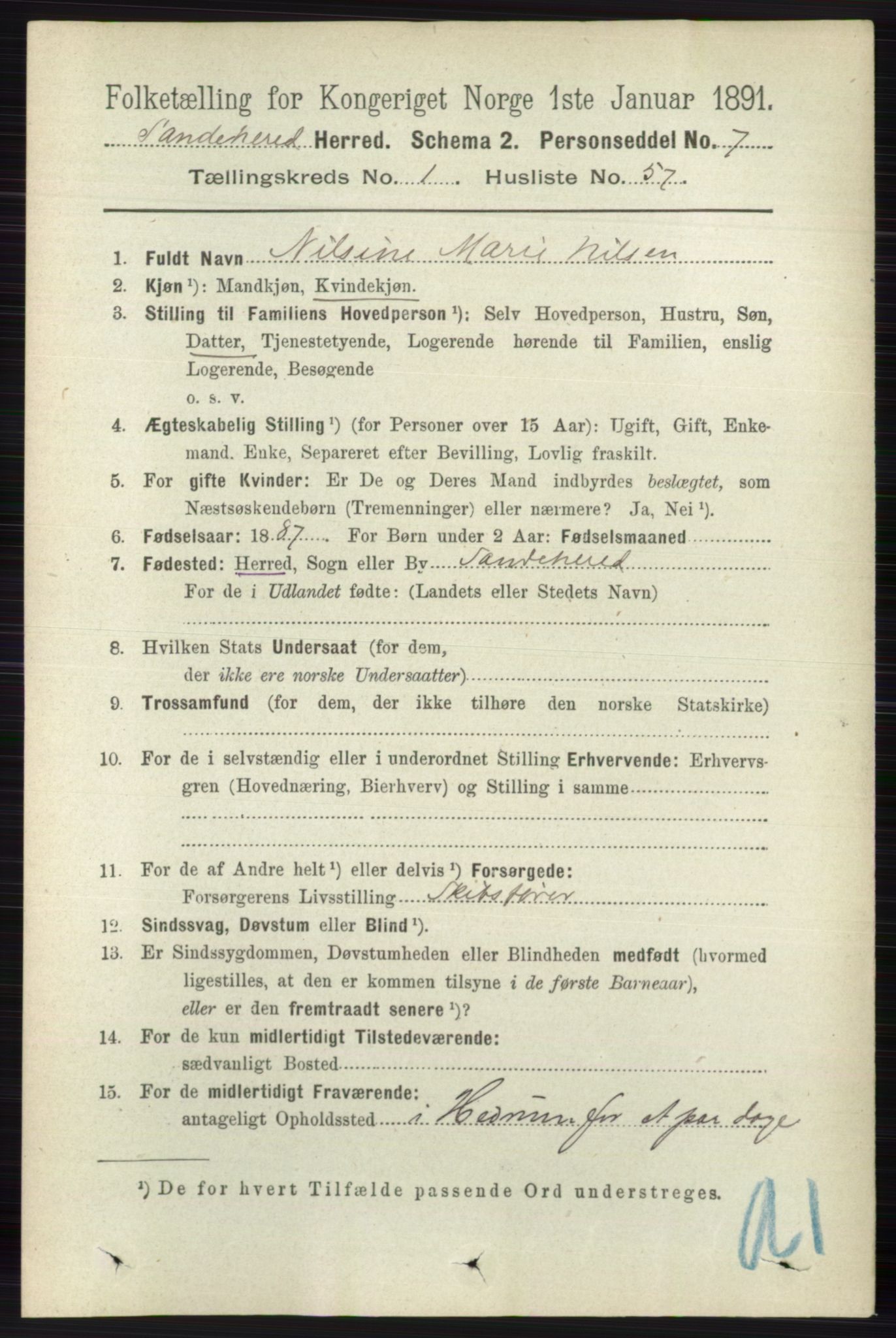 RA, 1891 census for 0724 Sandeherred, 1891, p. 537