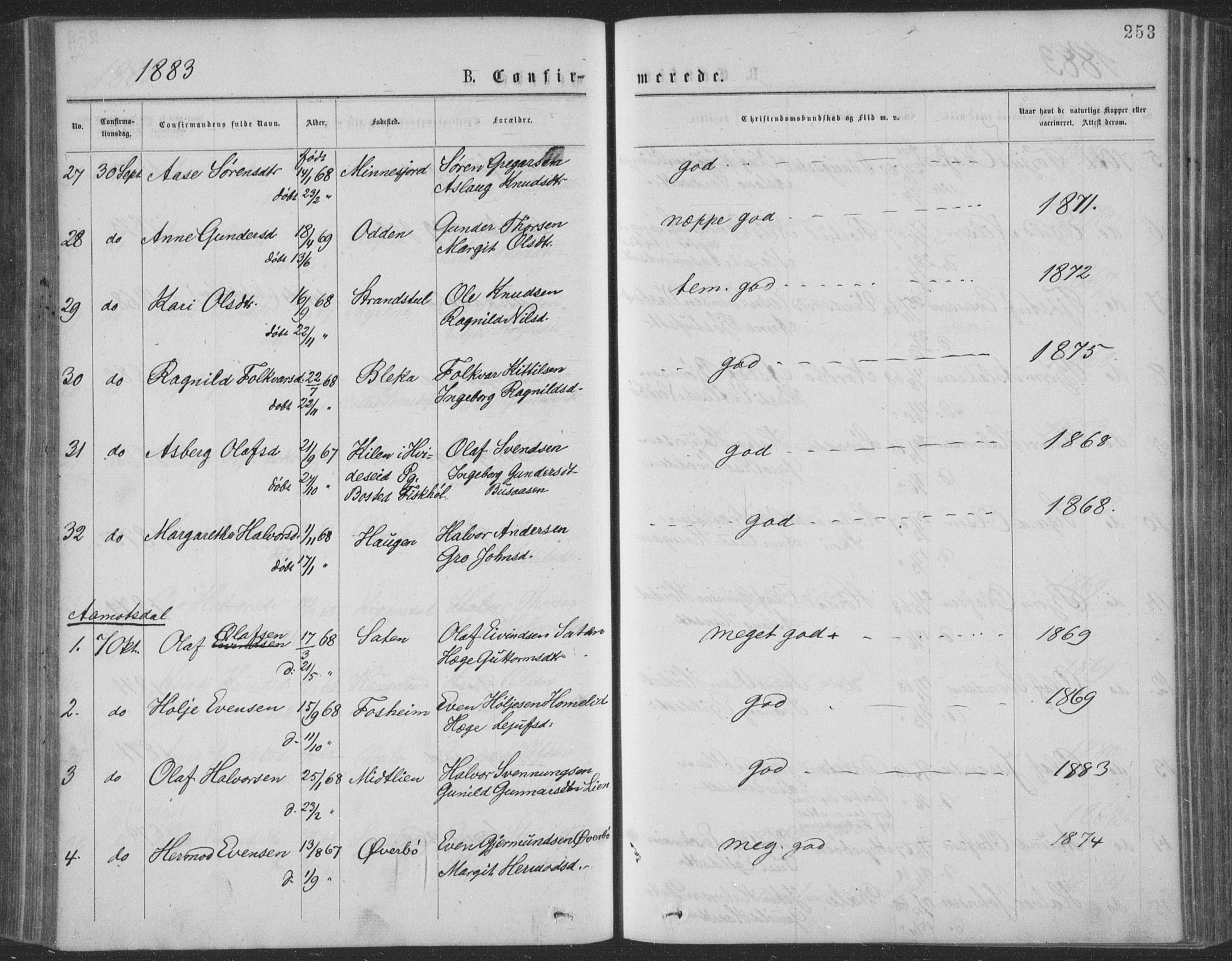 Seljord kirkebøker, AV/SAKO-A-20/F/Fa/L0014: Parish register (official) no. I 14, 1877-1886, p. 253