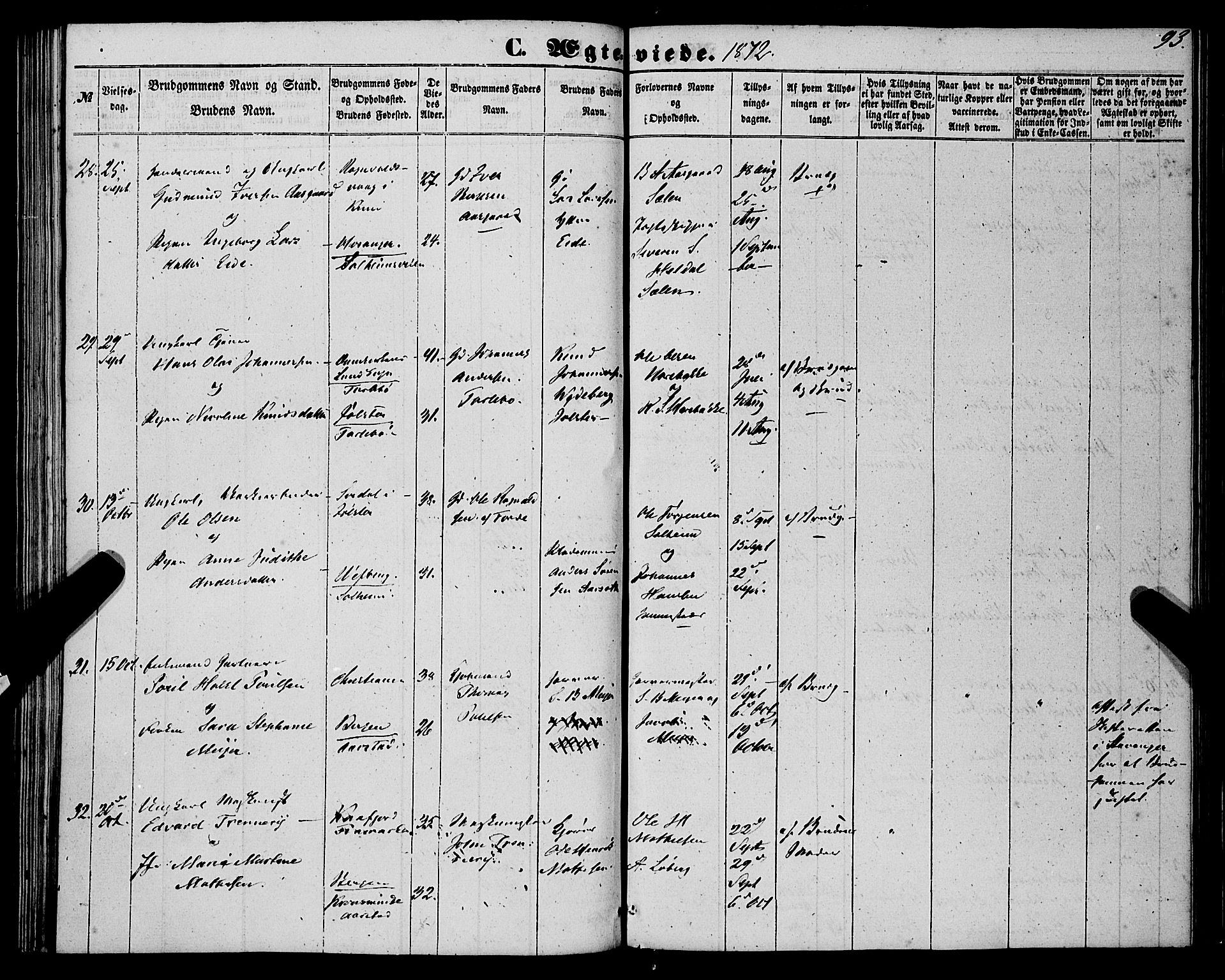 St. Jørgens hospital og Årstad sokneprestembete, AV/SAB-A-99934: Parish register (official) no. A 9, 1853-1878, p. 93