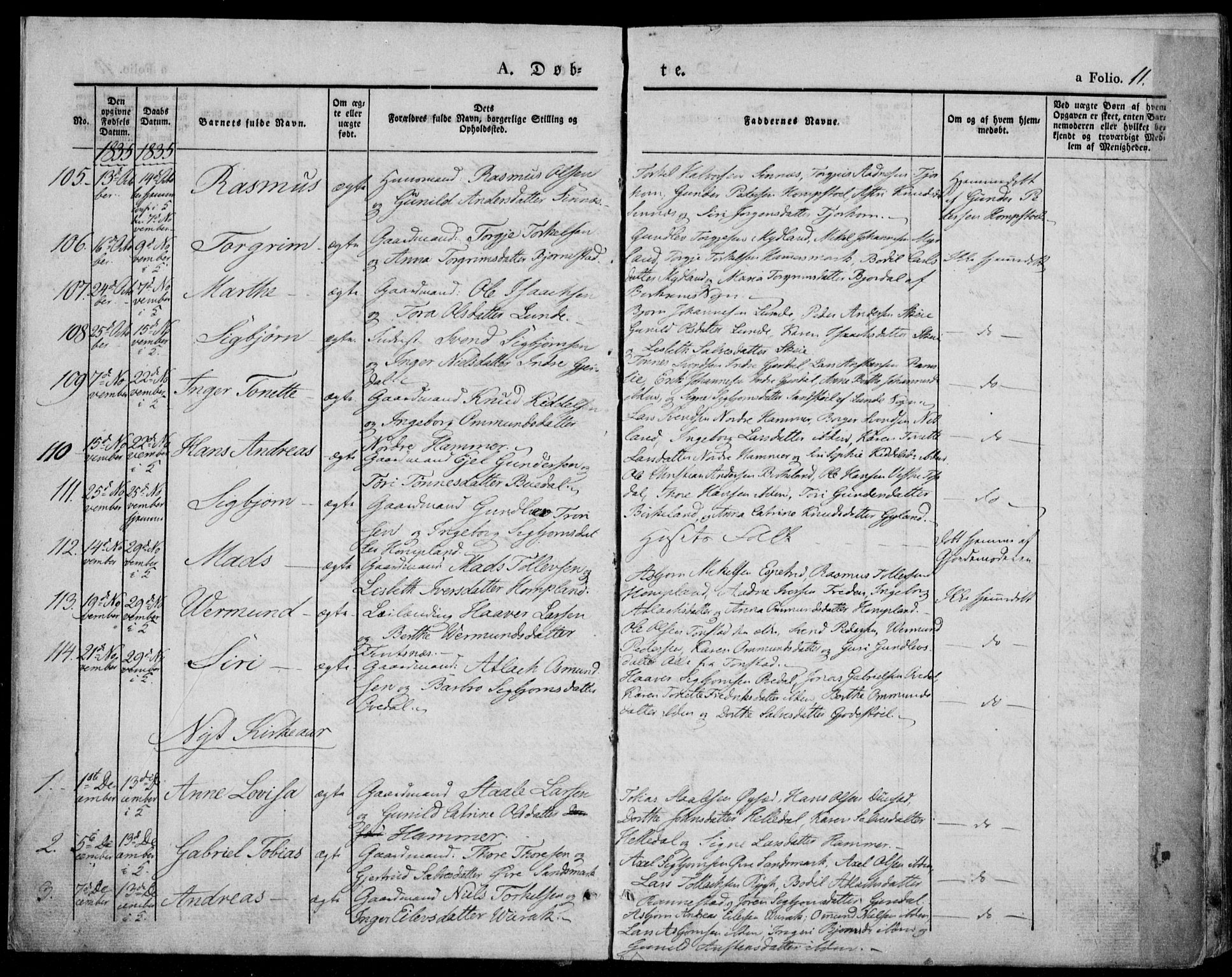 Bakke sokneprestkontor, SAK/1111-0002/F/Fa/Faa/L0004: Parish register (official) no. A 4, 1834-1846, p. 11
