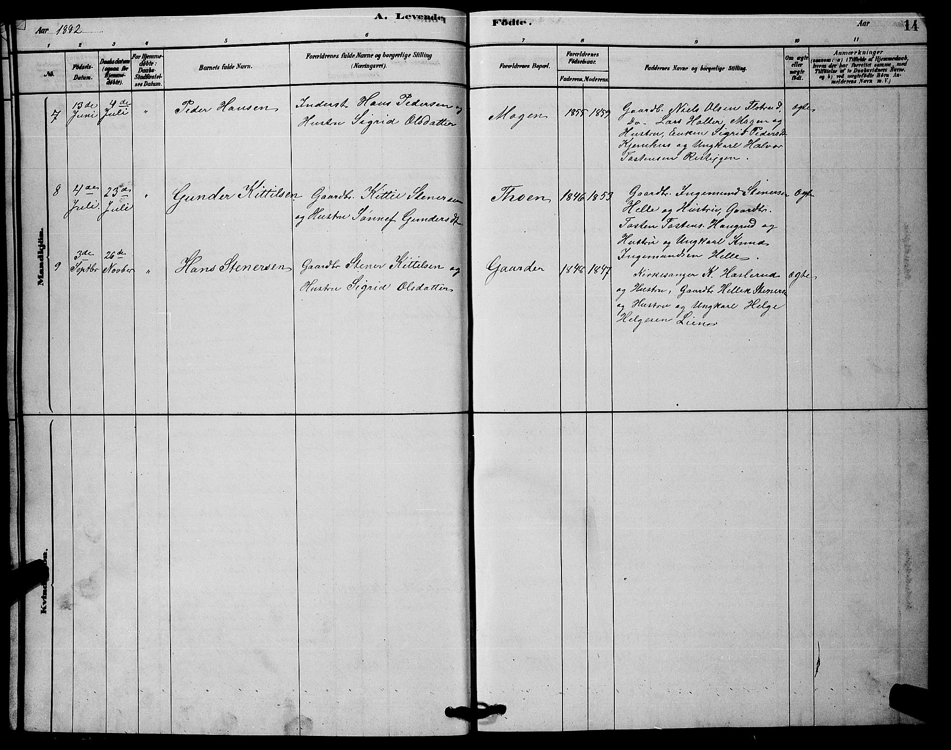 Rollag kirkebøker, AV/SAKO-A-240/G/Gb/L0002: Parish register (copy) no. II 2, 1878-1898, p. 14