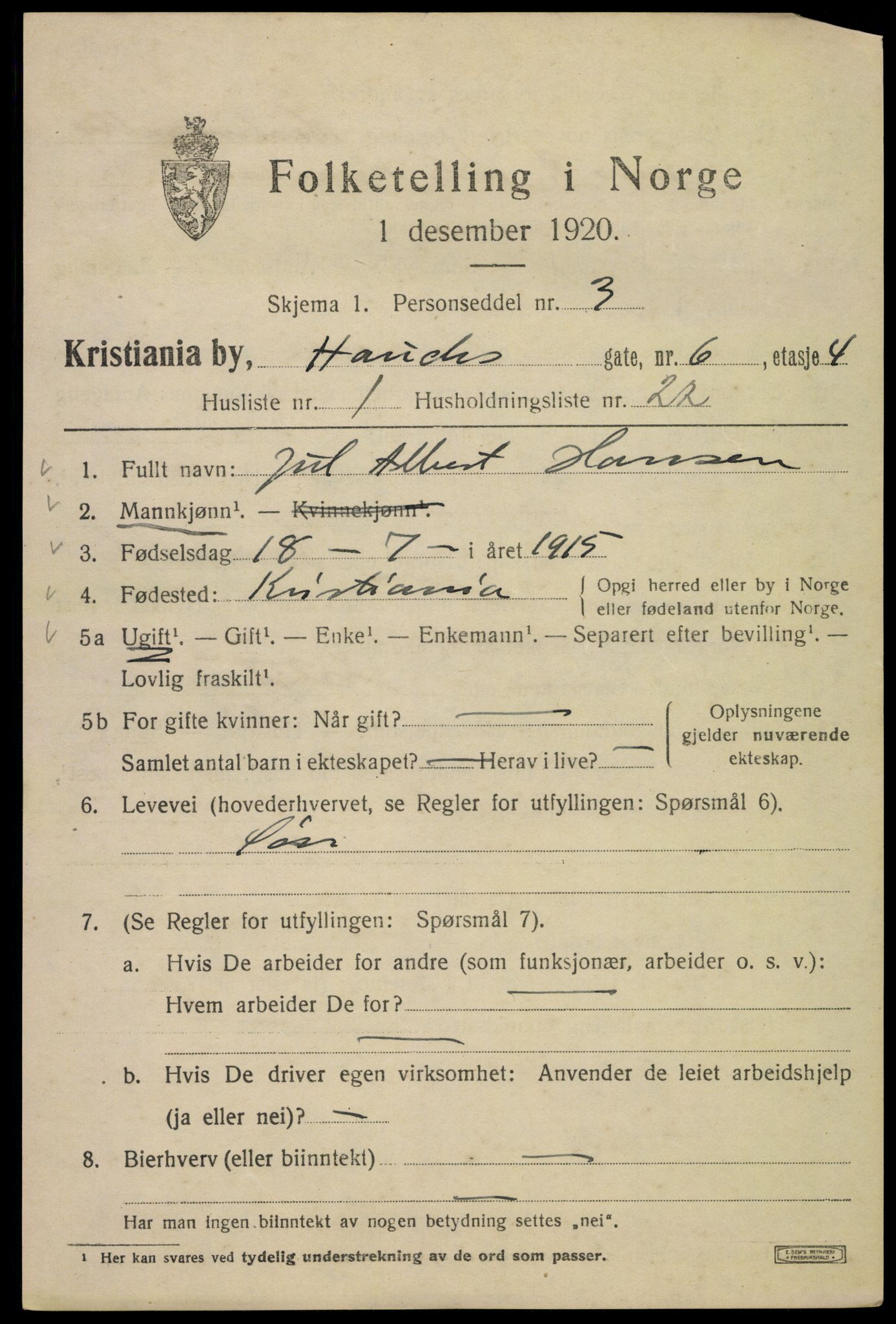 SAO, 1920 census for Kristiania, 1920, p. 272933