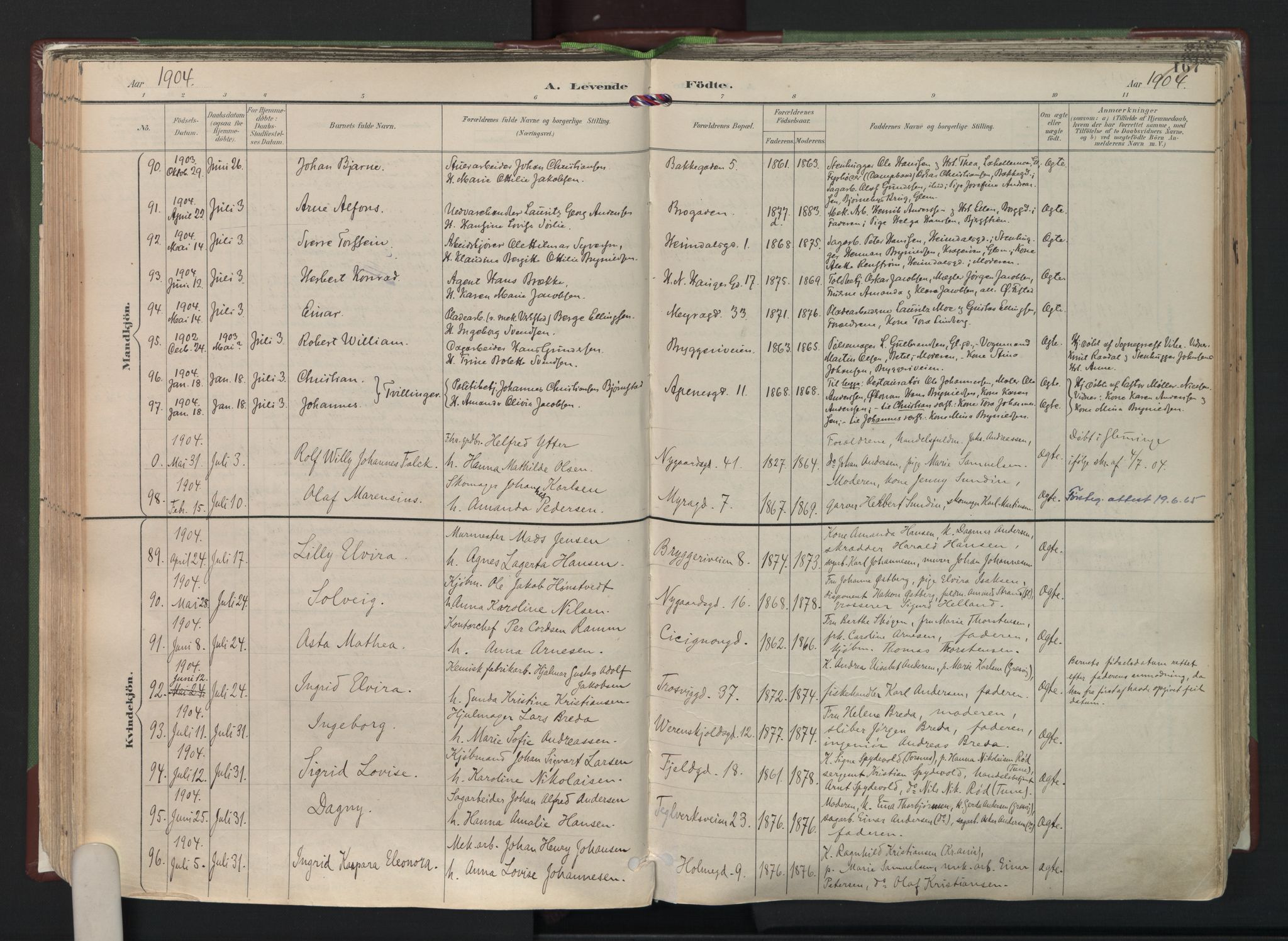 Fredrikstad domkirkes prestekontor Kirkebøker, AV/SAO-A-10906/F/Fa/L0006: Parish register (official) no. I 6, 1894-1914, p. 167