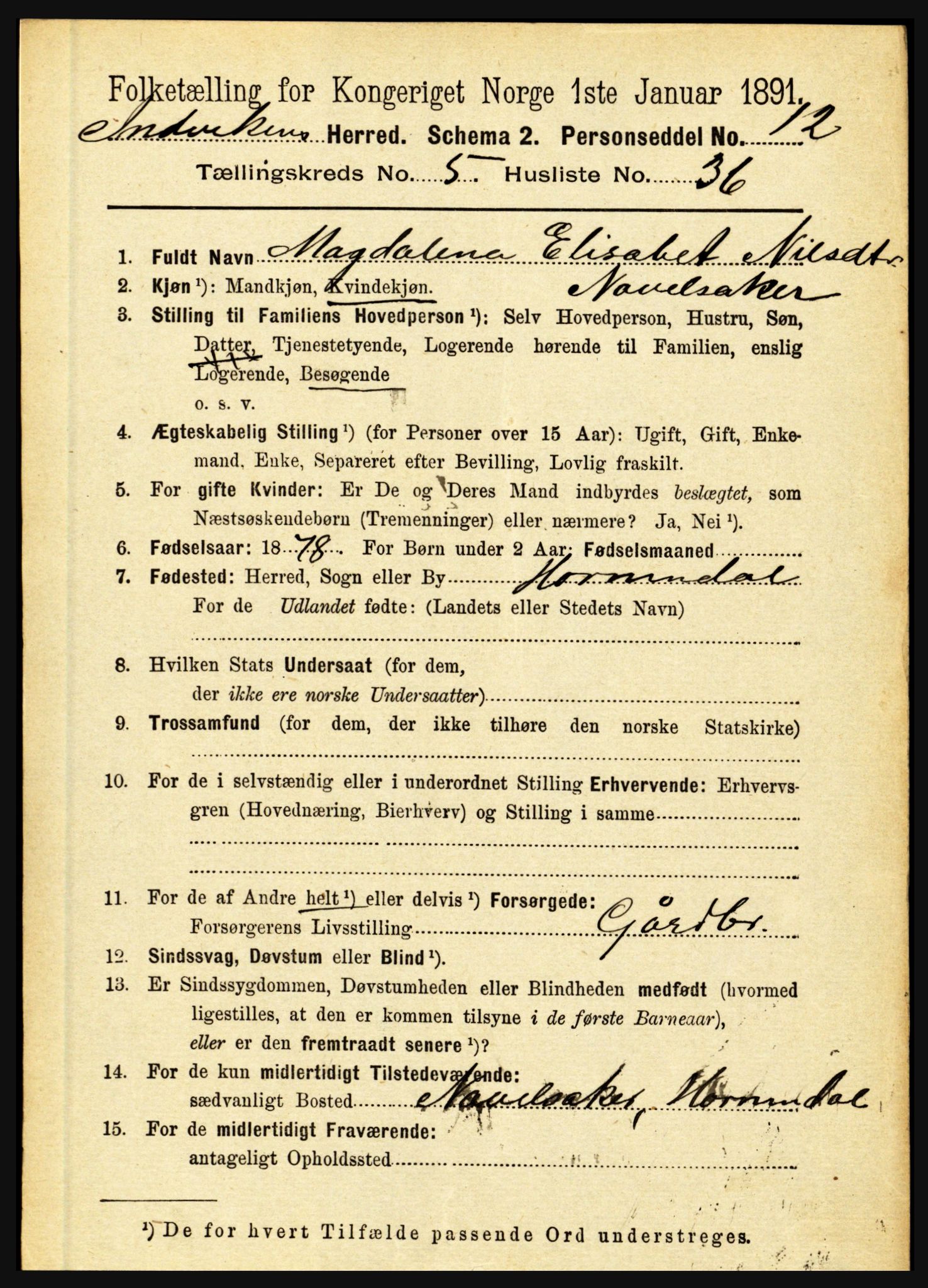 RA, 1891 census for 1447 Innvik, 1891, p. 2189