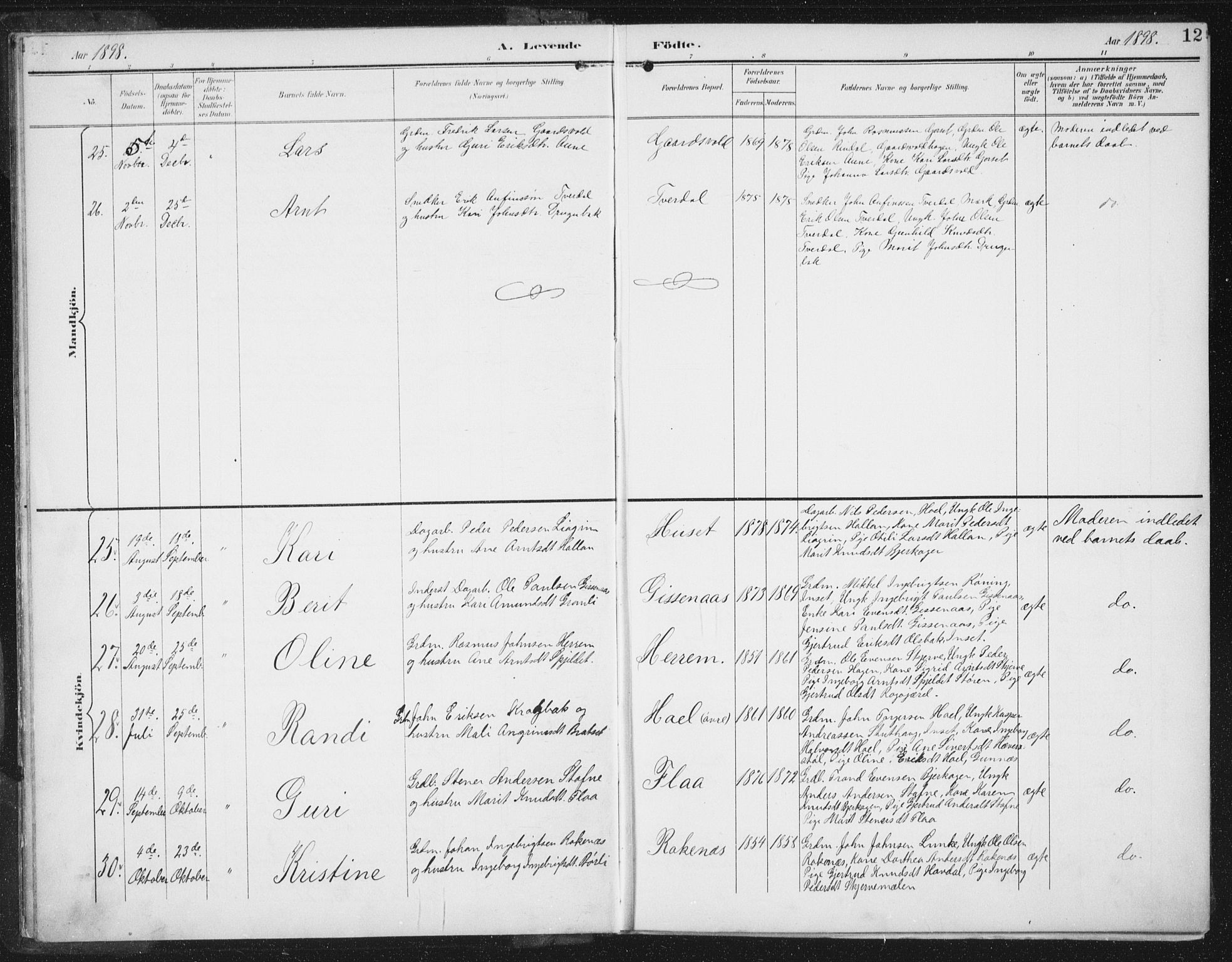 Ministerialprotokoller, klokkerbøker og fødselsregistre - Sør-Trøndelag, AV/SAT-A-1456/674/L0872: Parish register (official) no. 674A04, 1897-1907, p. 12