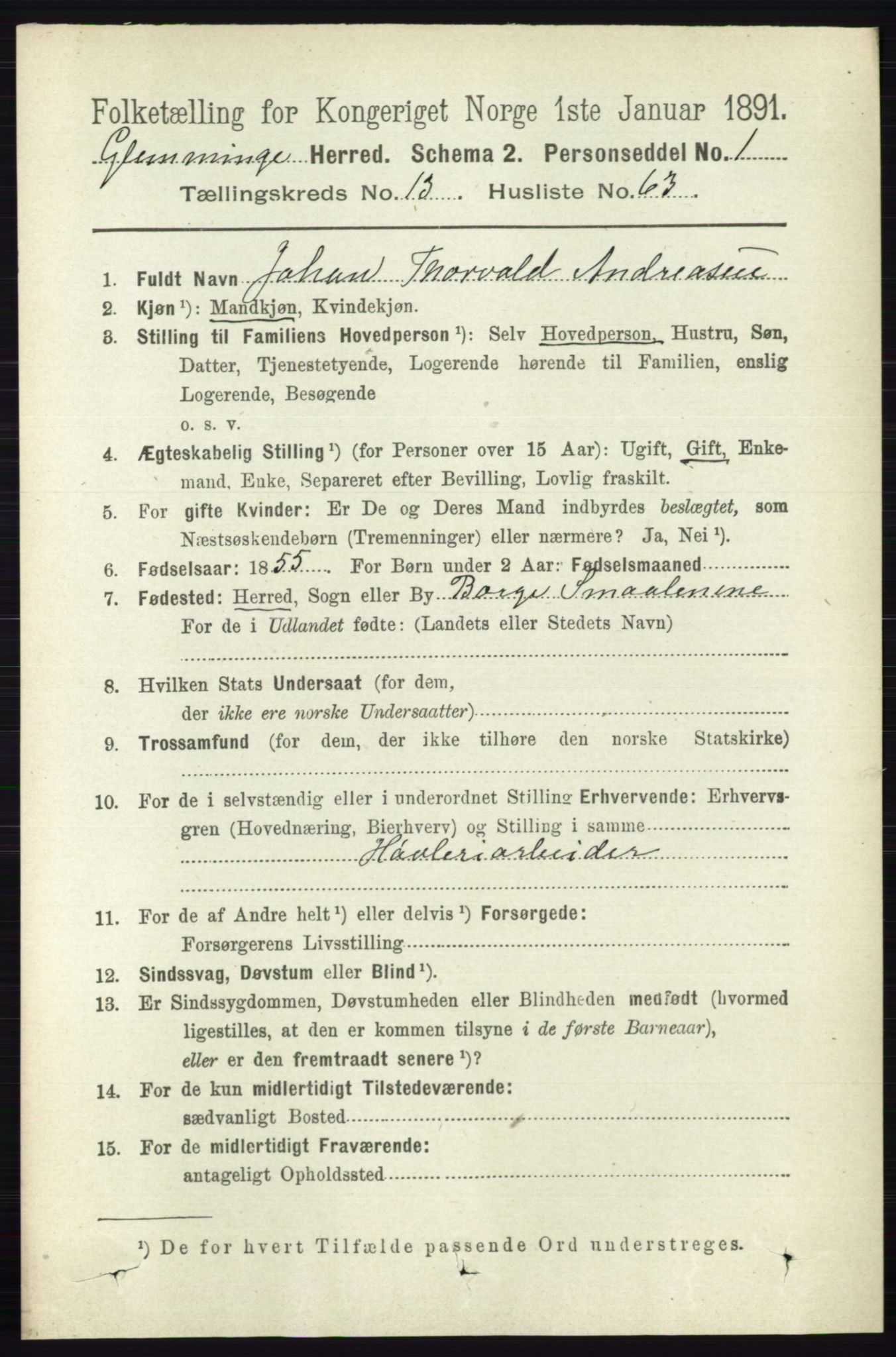 RA, 1891 census for 0132 Glemmen, 1891, p. 11721