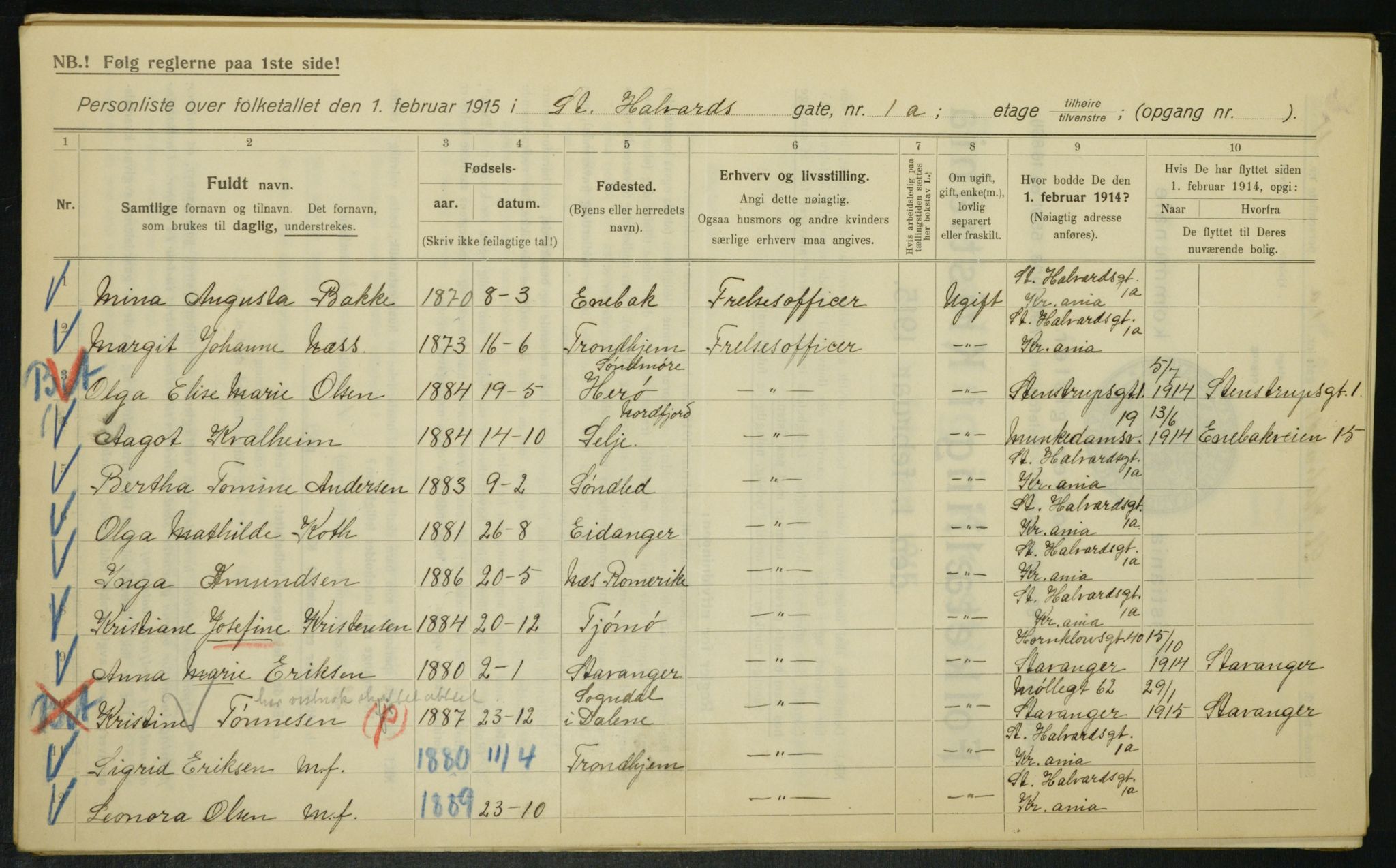 OBA, Municipal Census 1915 for Kristiania, 1915, p. 87050