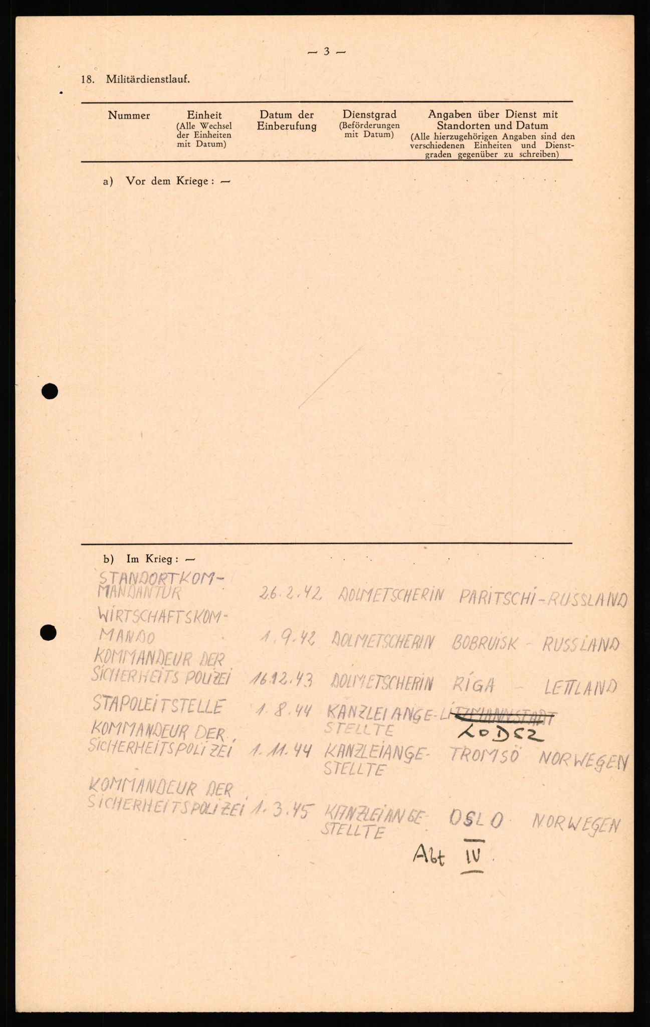 Forsvaret, Forsvarets overkommando II, RA/RAFA-3915/D/Db/L0020: CI Questionaires. Tyske okkupasjonsstyrker i Norge. Tyskere., 1945-1946, p. 110