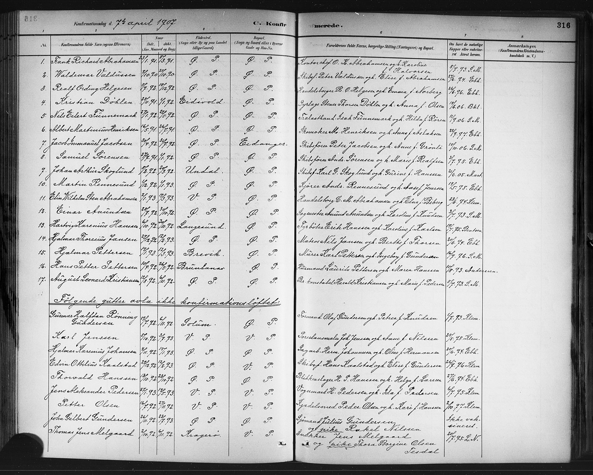 Porsgrunn kirkebøker , SAKO/A-104/G/Gb/L0005: Parish register (copy) no. II 5, 1883-1915, p. 316