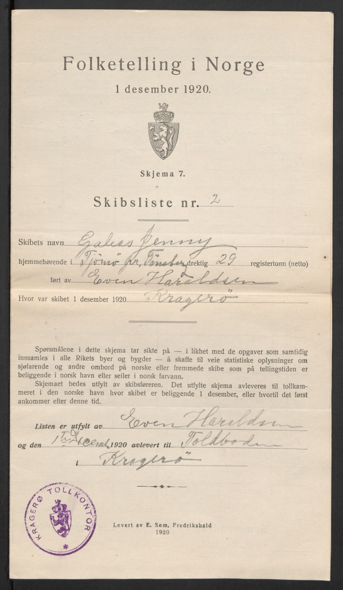 SAKO, 1920 census for Kragerø, 1920, p. 13898