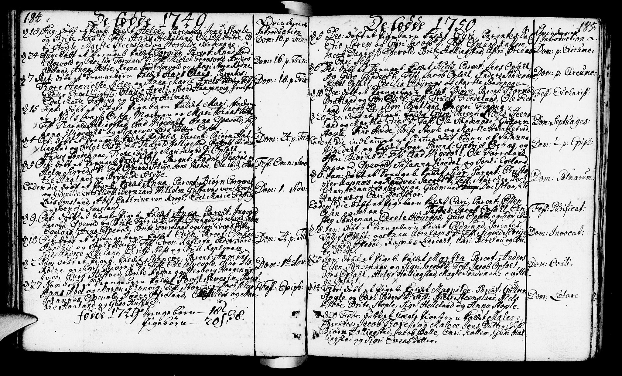 Vikedal sokneprestkontor, AV/SAST-A-101840/01/IV: Parish register (official) no. A 1, 1737-1778, p. 184-185