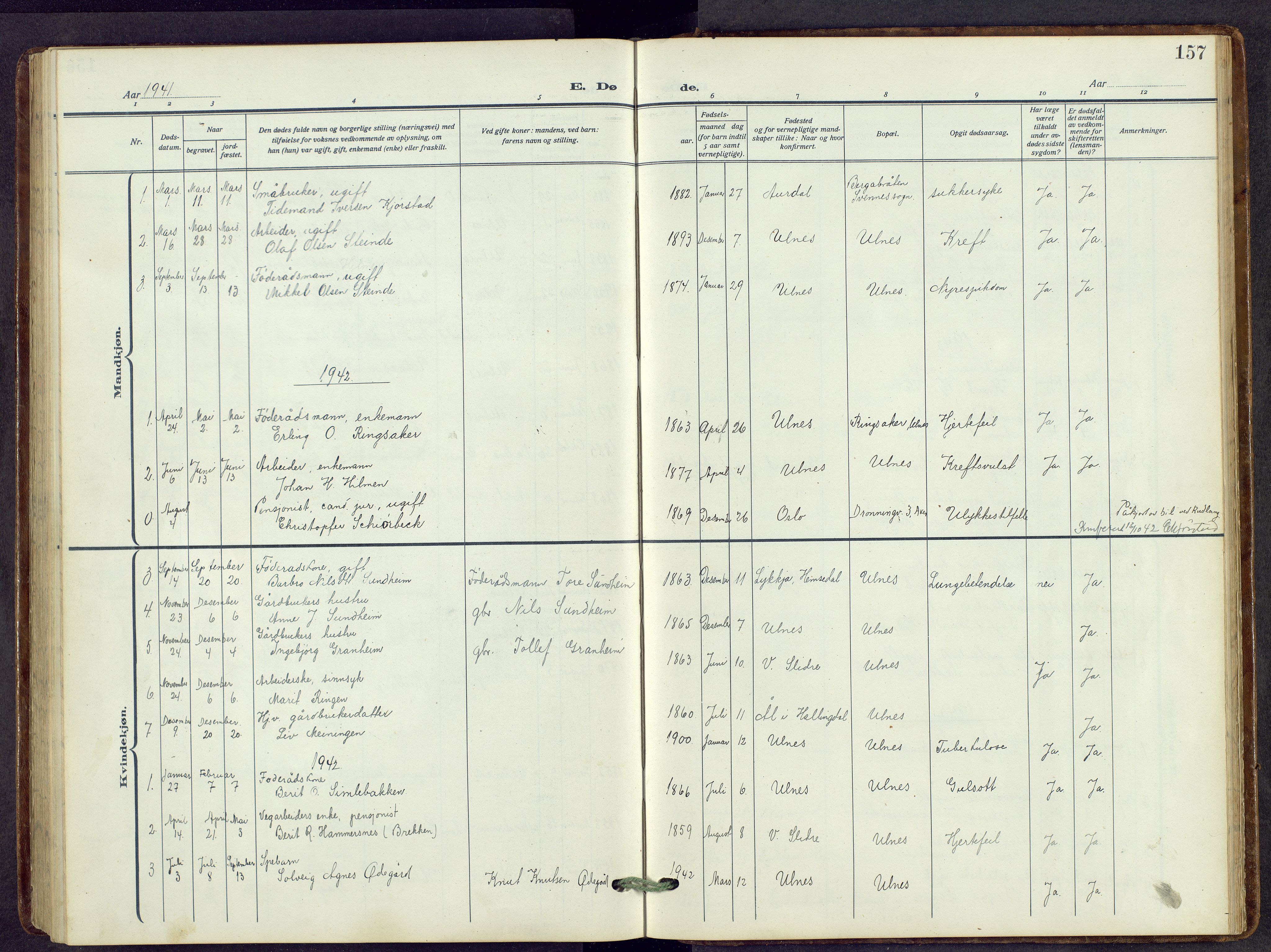 Nord-Aurdal prestekontor, SAH/PREST-132/H/Ha/Hab/L0014: Parish register (copy) no. 14, 1917-1953, p. 157