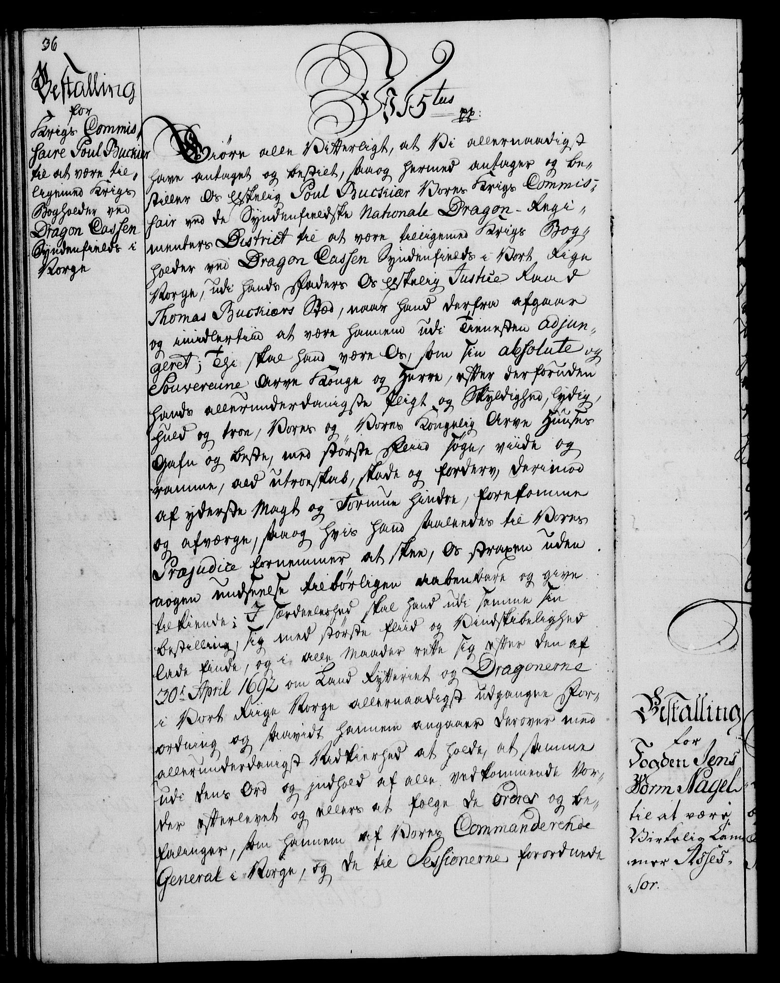Rentekammeret, Kammerkanselliet, RA/EA-3111/G/Gg/Gge/L0004: Norsk bestallingsprotokoll med register (merket RK 53.28), 1762-1771, p. 36