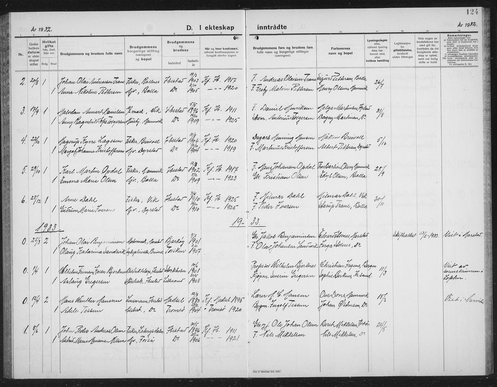 Ibestad sokneprestembete, SATØ/S-0077/H/Ha/Hab/L0011klokker: Parish register (copy) no. 11, 1930-1942, p. 124