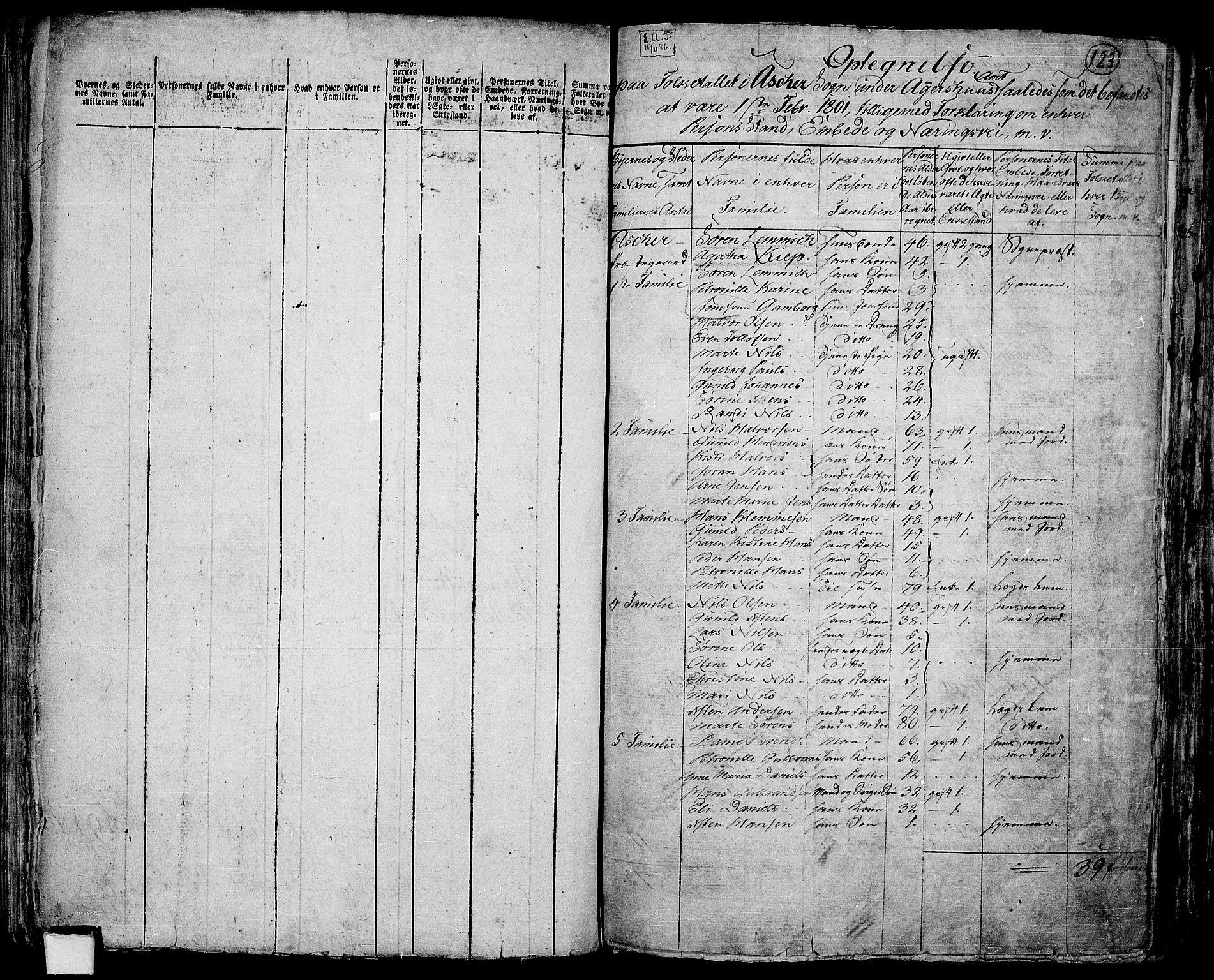 RA, 1801 census for 0220P Asker, 1801, p. 122b-123a