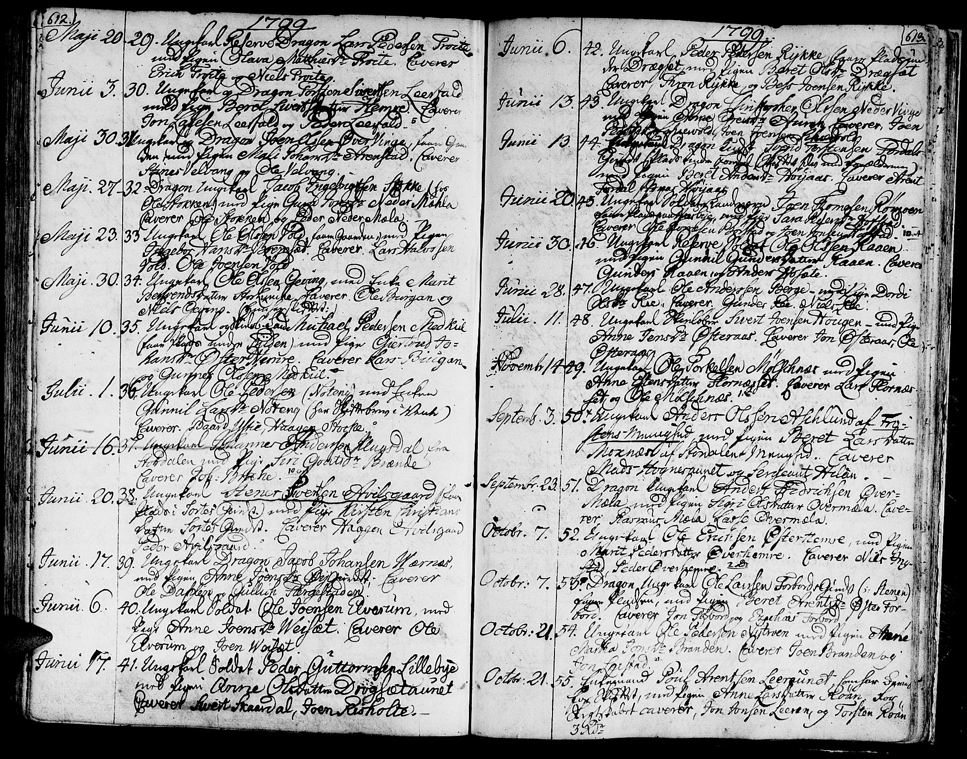 Ministerialprotokoller, klokkerbøker og fødselsregistre - Nord-Trøndelag, SAT/A-1458/709/L0060: Parish register (official) no. 709A07, 1797-1815, p. 612-613