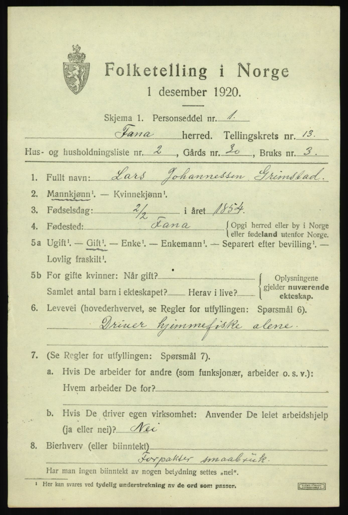 SAB, 1920 census for Fana, 1920, p. 19731