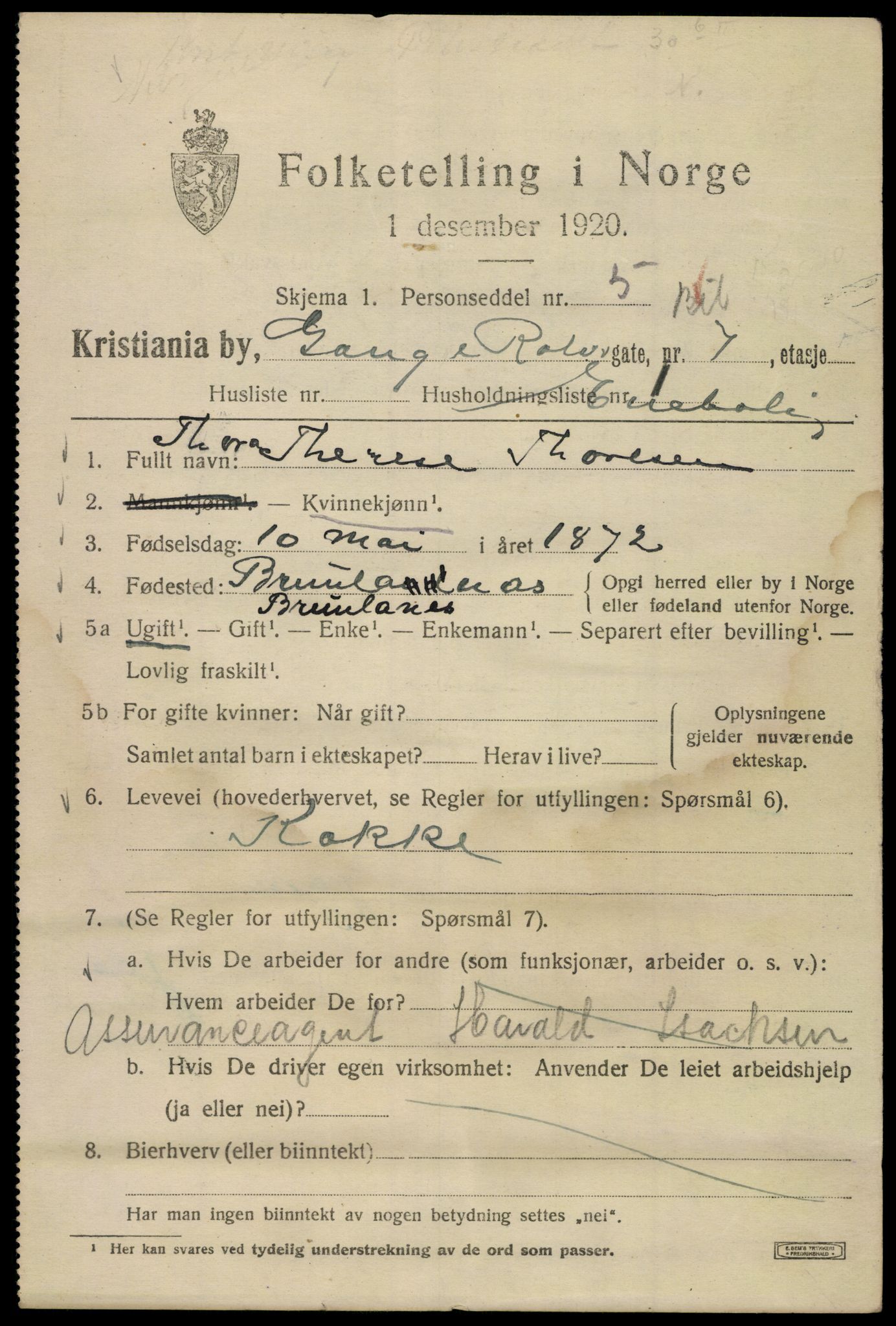 SAO, 1920 census for Kristiania, 1920, p. 247025