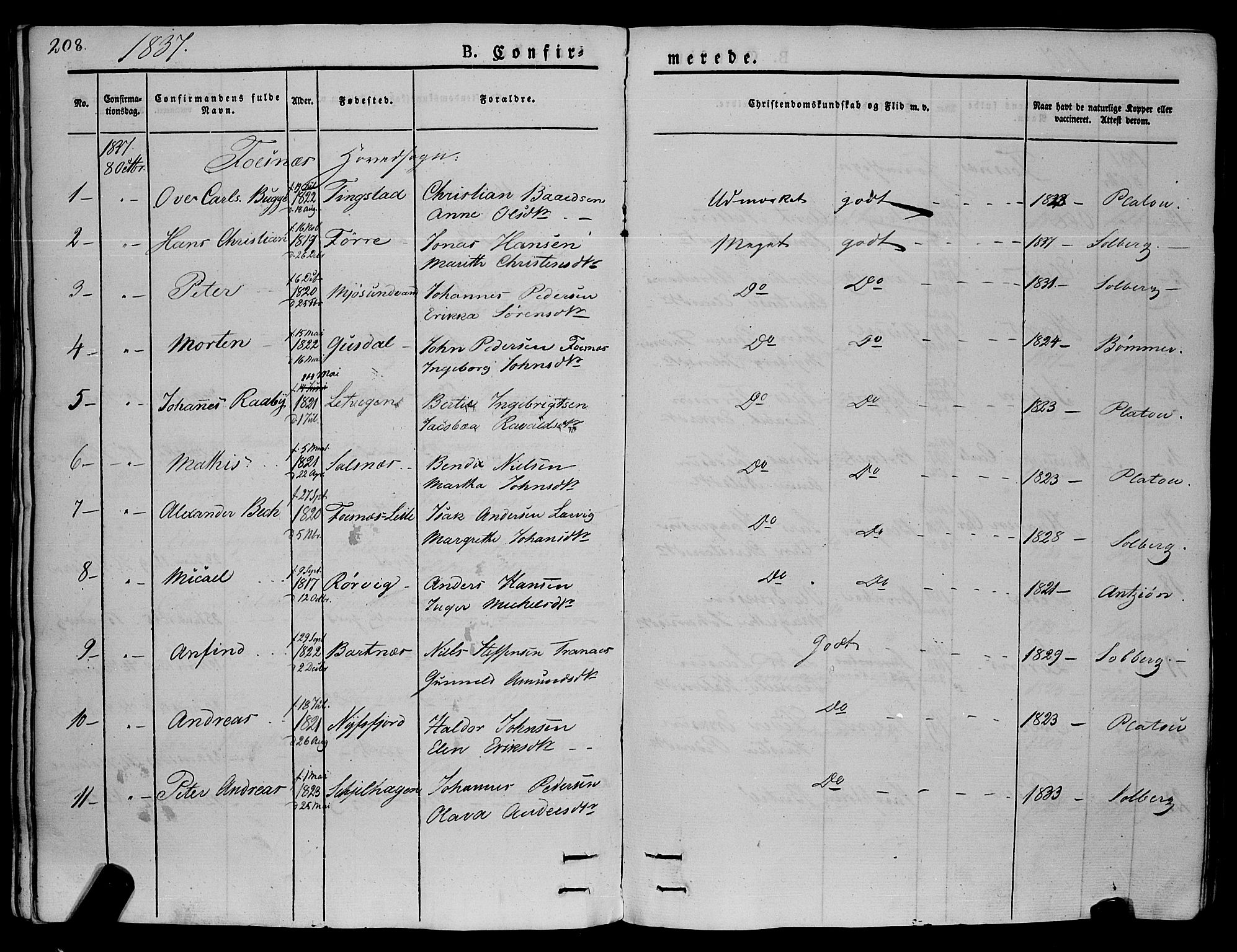 Ministerialprotokoller, klokkerbøker og fødselsregistre - Nord-Trøndelag, SAT/A-1458/773/L0614: Parish register (official) no. 773A05, 1831-1856, p. 208