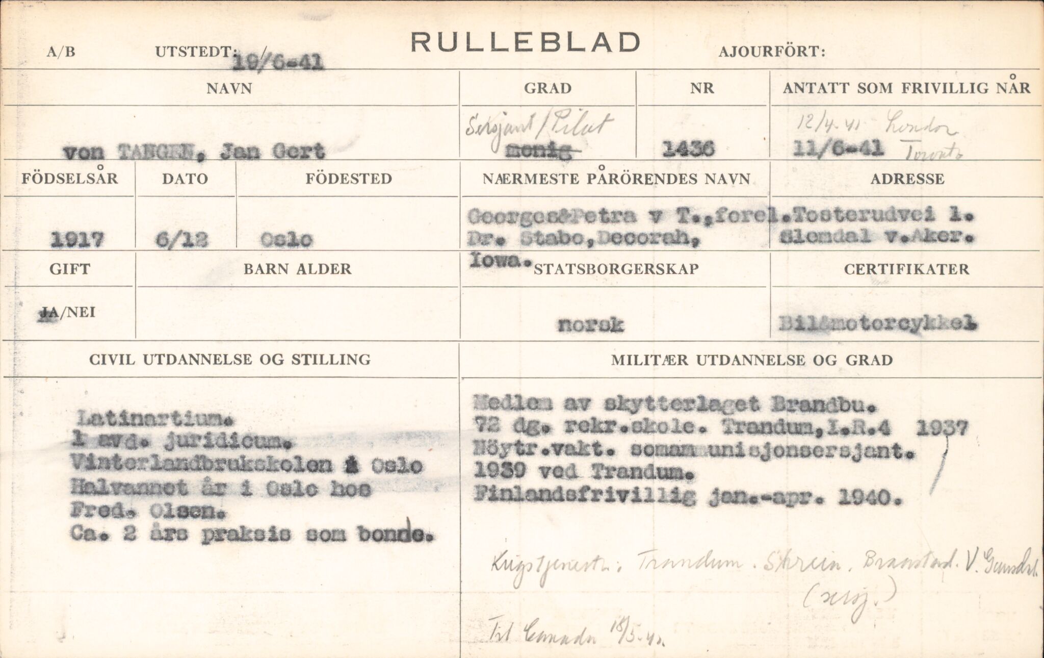 Forsvaret, Forsvarets overkommando/Luftforsvarsstaben, AV/RA-RAFA-4079/P/Pa/L0052: Personellpapirer, 1917, p. 452