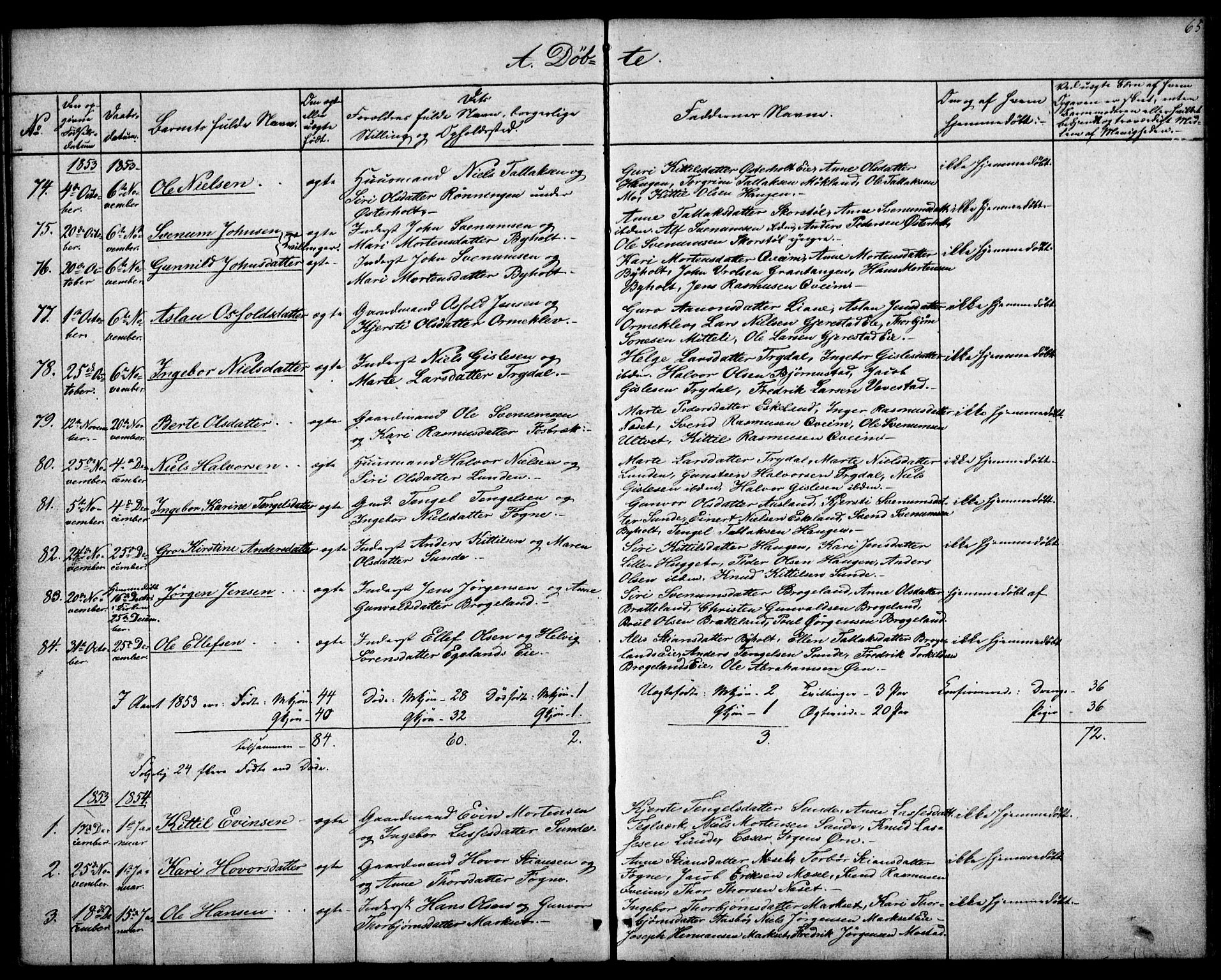 Gjerstad sokneprestkontor, SAK/1111-0014/F/Fa/Faa/L0006: Parish register (official) no. A 6, 1841-1857, p. 65