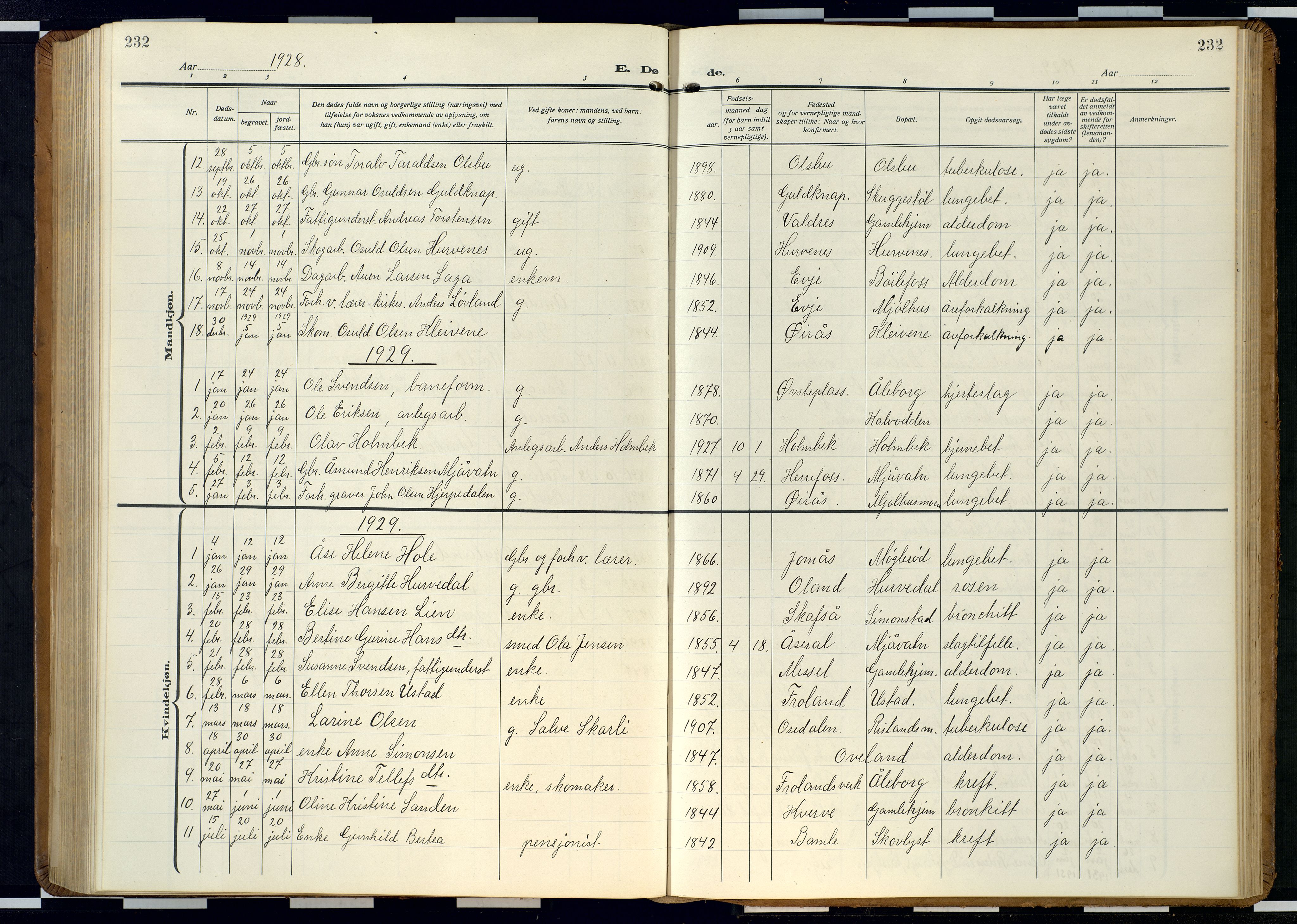 Froland sokneprestkontor, SAK/1111-0013/F/Fb/L0011: Parish register (copy) no. B 11, 1921-1947, p. 232