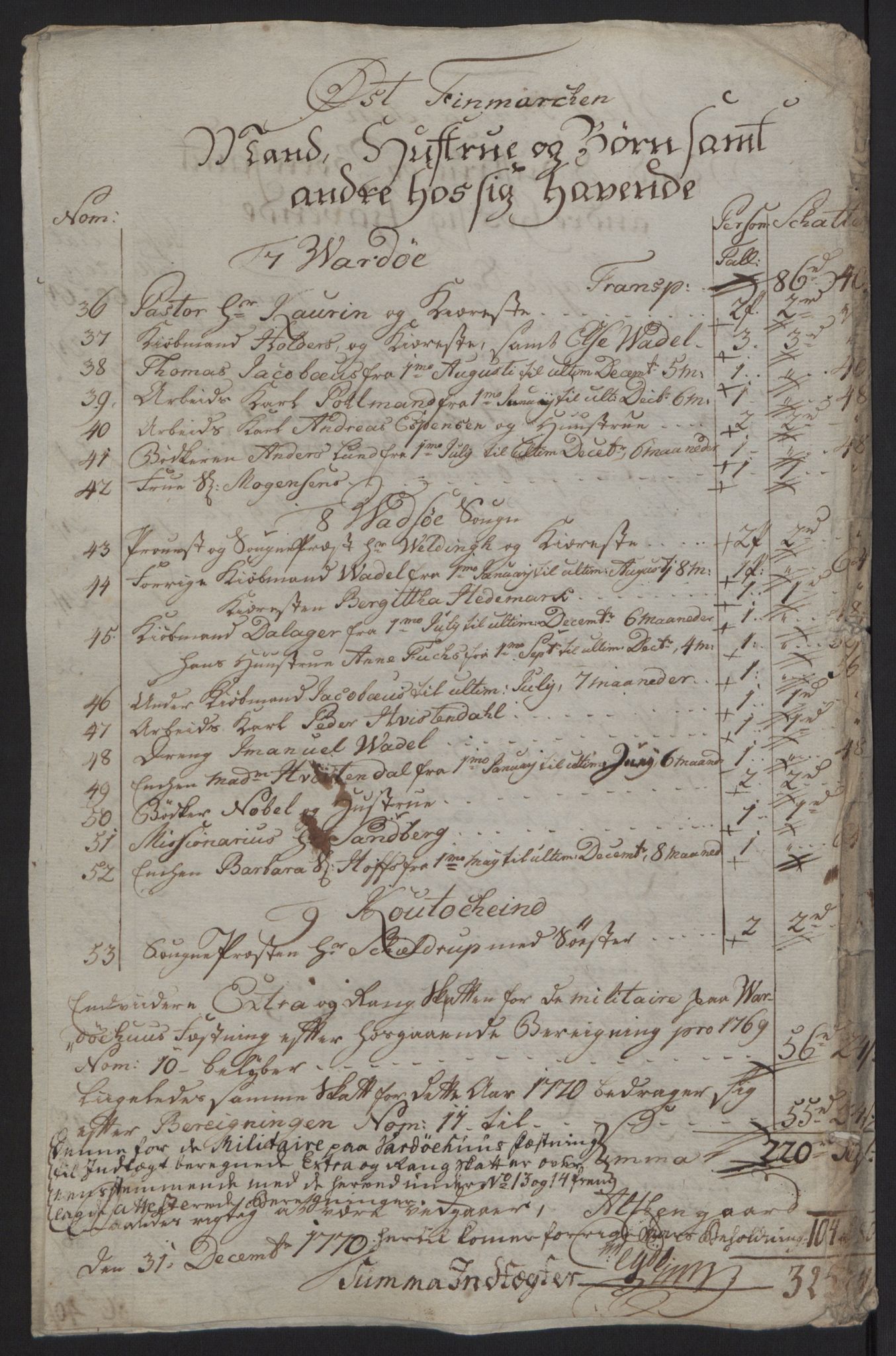 Rentekammeret inntil 1814, Reviderte regnskaper, Fogderegnskap, RA/EA-4092/R69/L4910: Ekstraskatten  Finnmark/Vardøhus, 1762-1772, p. 372