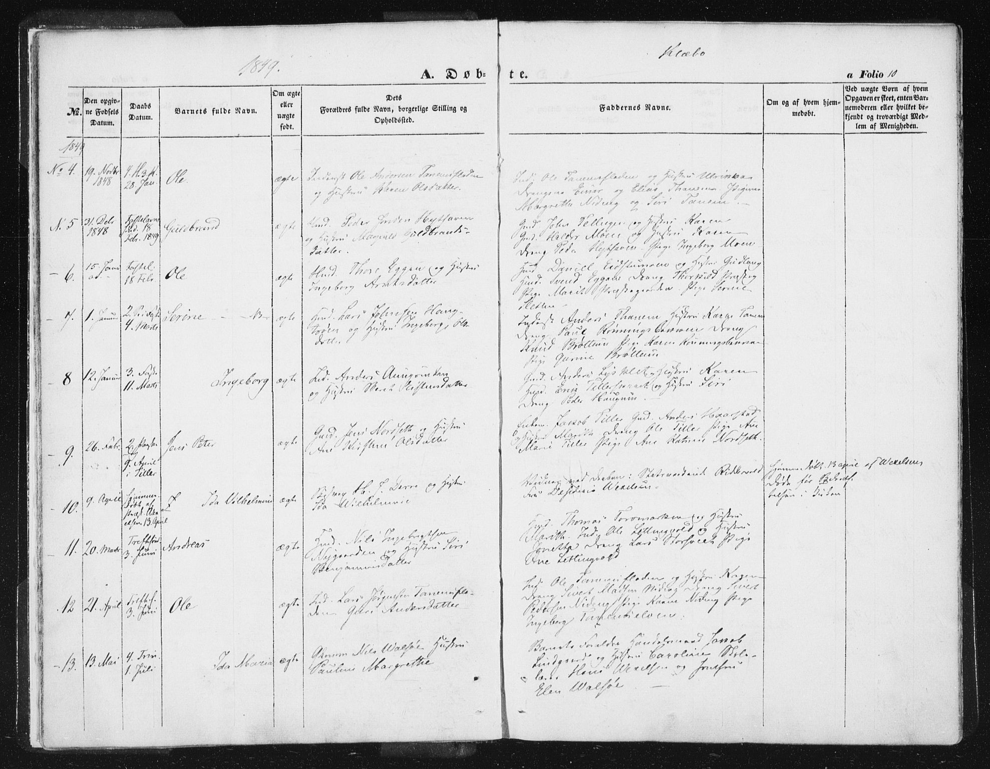 Ministerialprotokoller, klokkerbøker og fødselsregistre - Sør-Trøndelag, SAT/A-1456/618/L0441: Parish register (official) no. 618A05, 1843-1862, p. 10