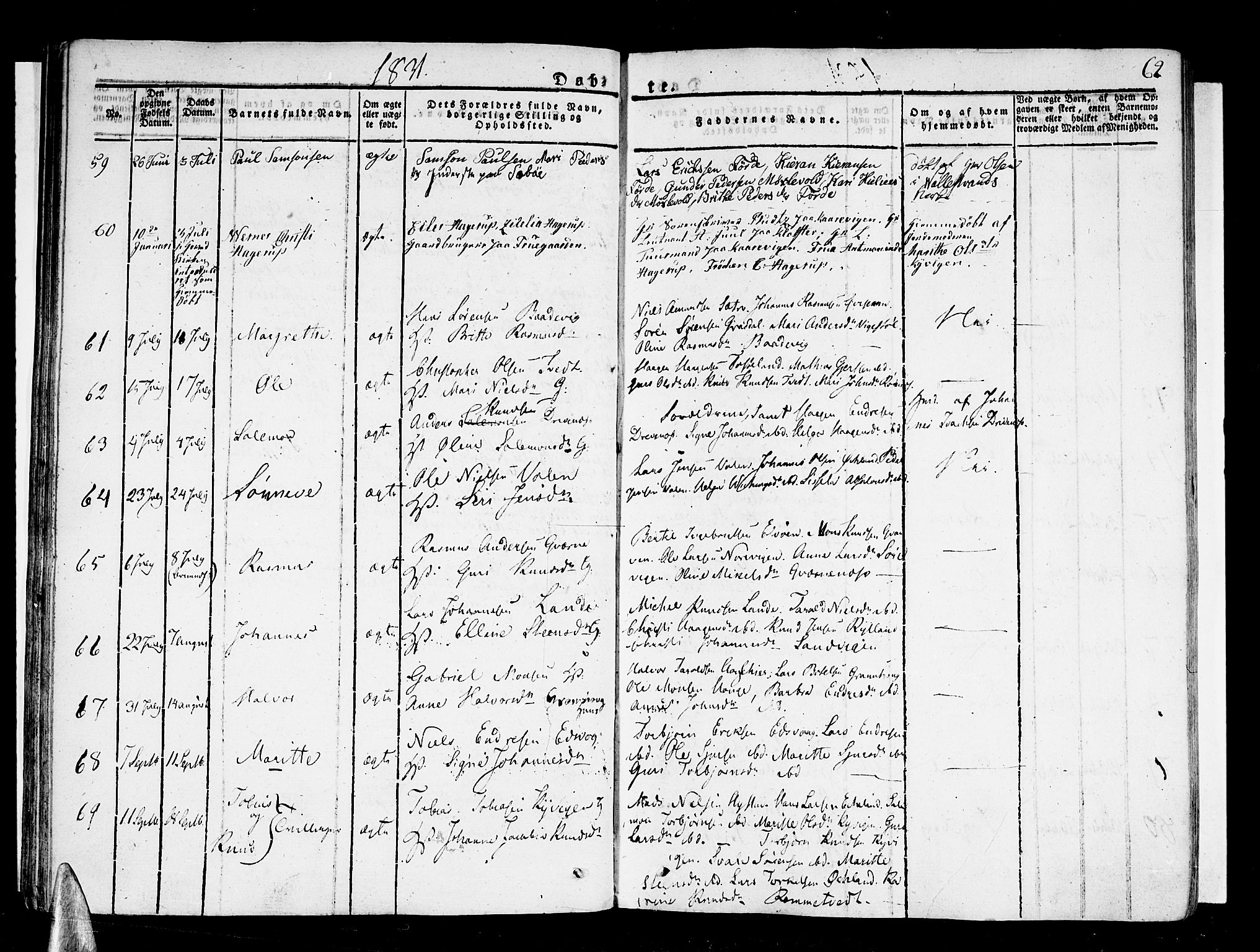 Stord sokneprestembete, AV/SAB-A-78201/H/Haa: Parish register (official) no. A 6, 1826-1840, p. 62