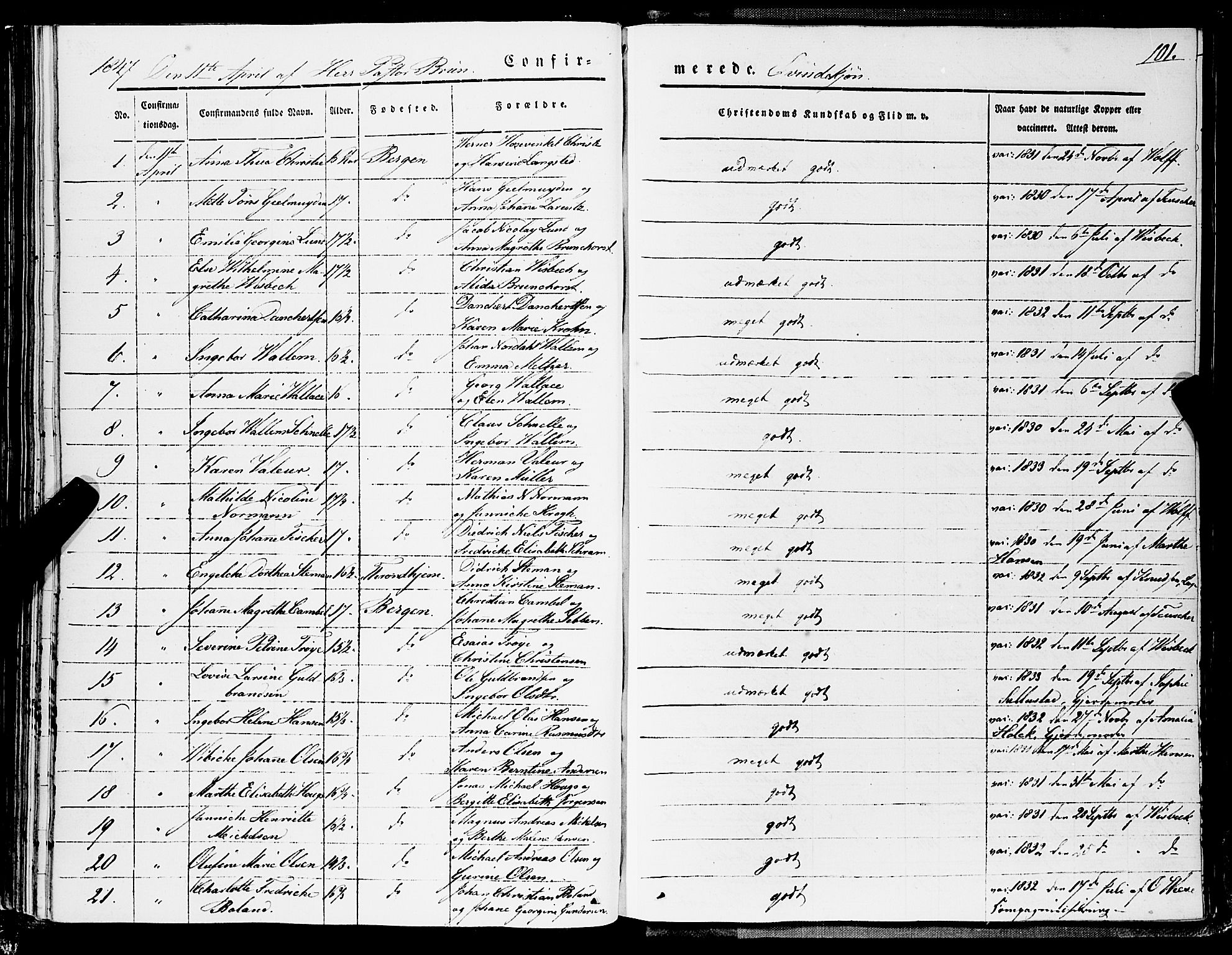 Domkirken sokneprestembete, SAB/A-74801/H/Haa/L0027: Parish register (official) no. C 2, 1841-1852, p. 101