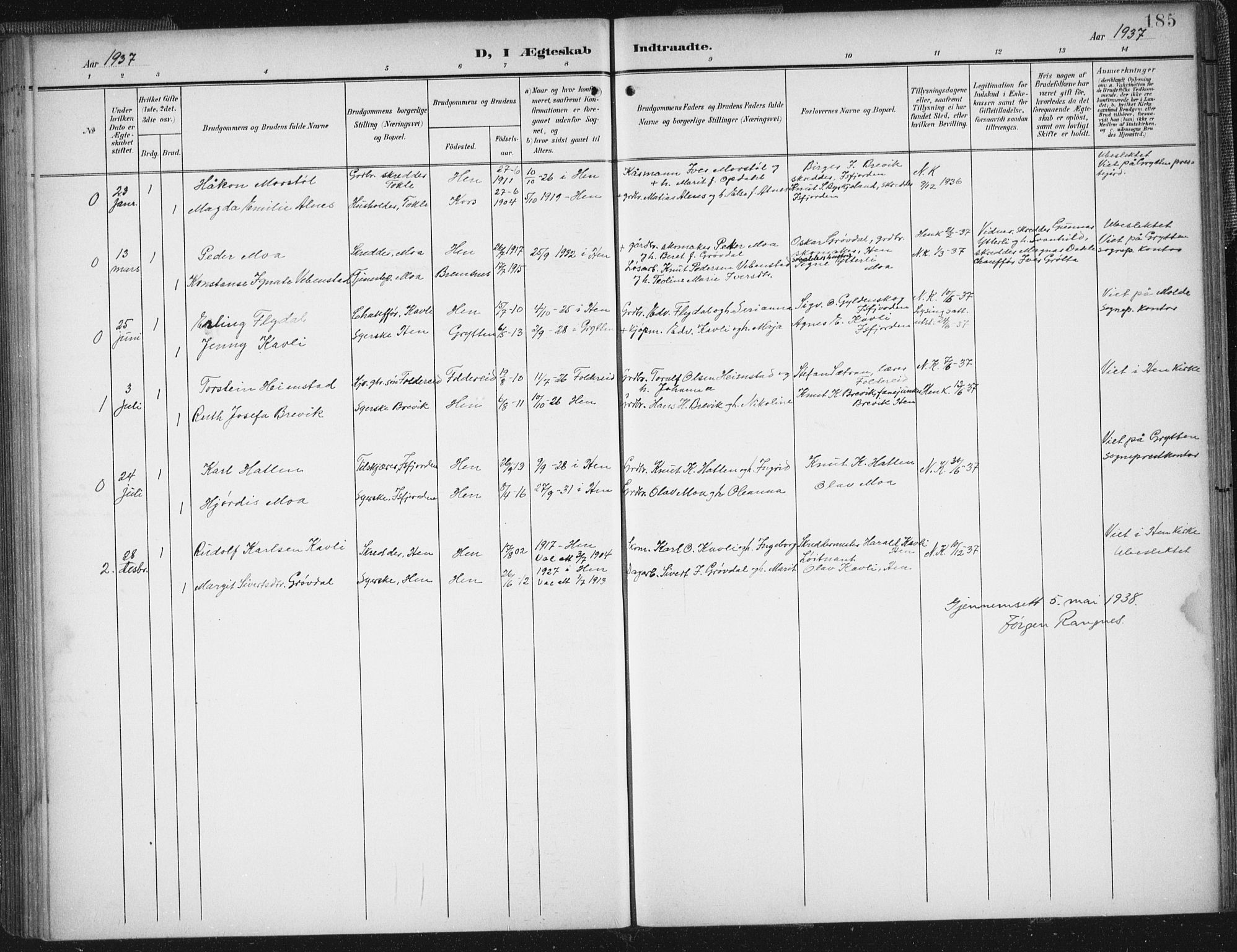 Ministerialprotokoller, klokkerbøker og fødselsregistre - Møre og Romsdal, AV/SAT-A-1454/545/L0589: Parish register (copy) no. 545C03, 1902-1937, p. 185