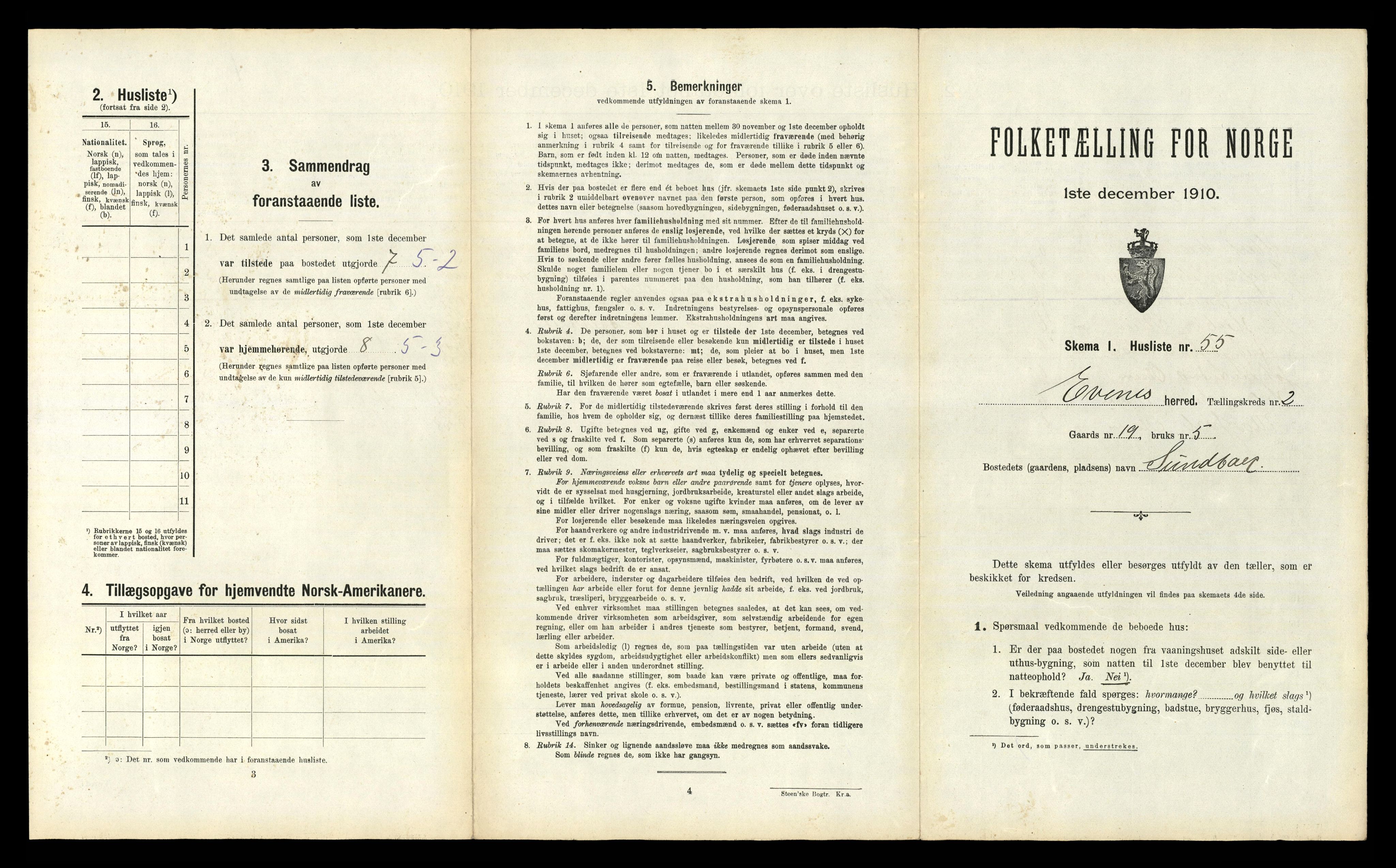 RA, 1910 census for Evenes, 1910, p. 355