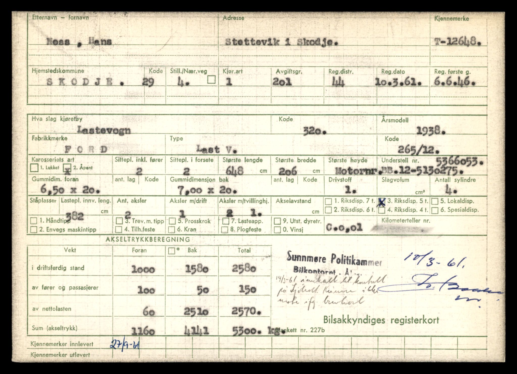 Møre og Romsdal vegkontor - Ålesund trafikkstasjon, AV/SAT-A-4099/F/Fe/L0034: Registreringskort for kjøretøy T 12500 - T 12652, 1927-1998, p. 2917
