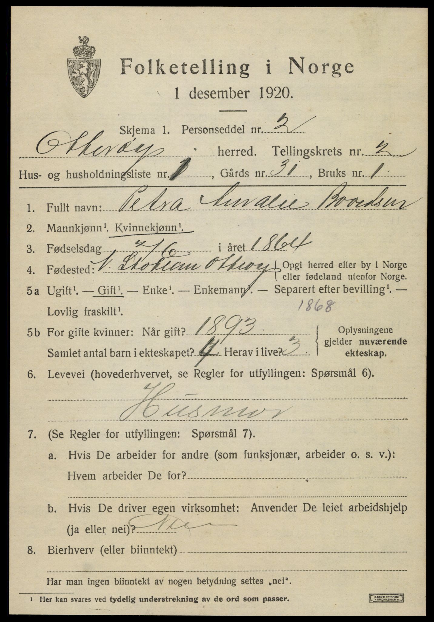 SAT, 1920 census for Otterøy, 1920, p. 1119