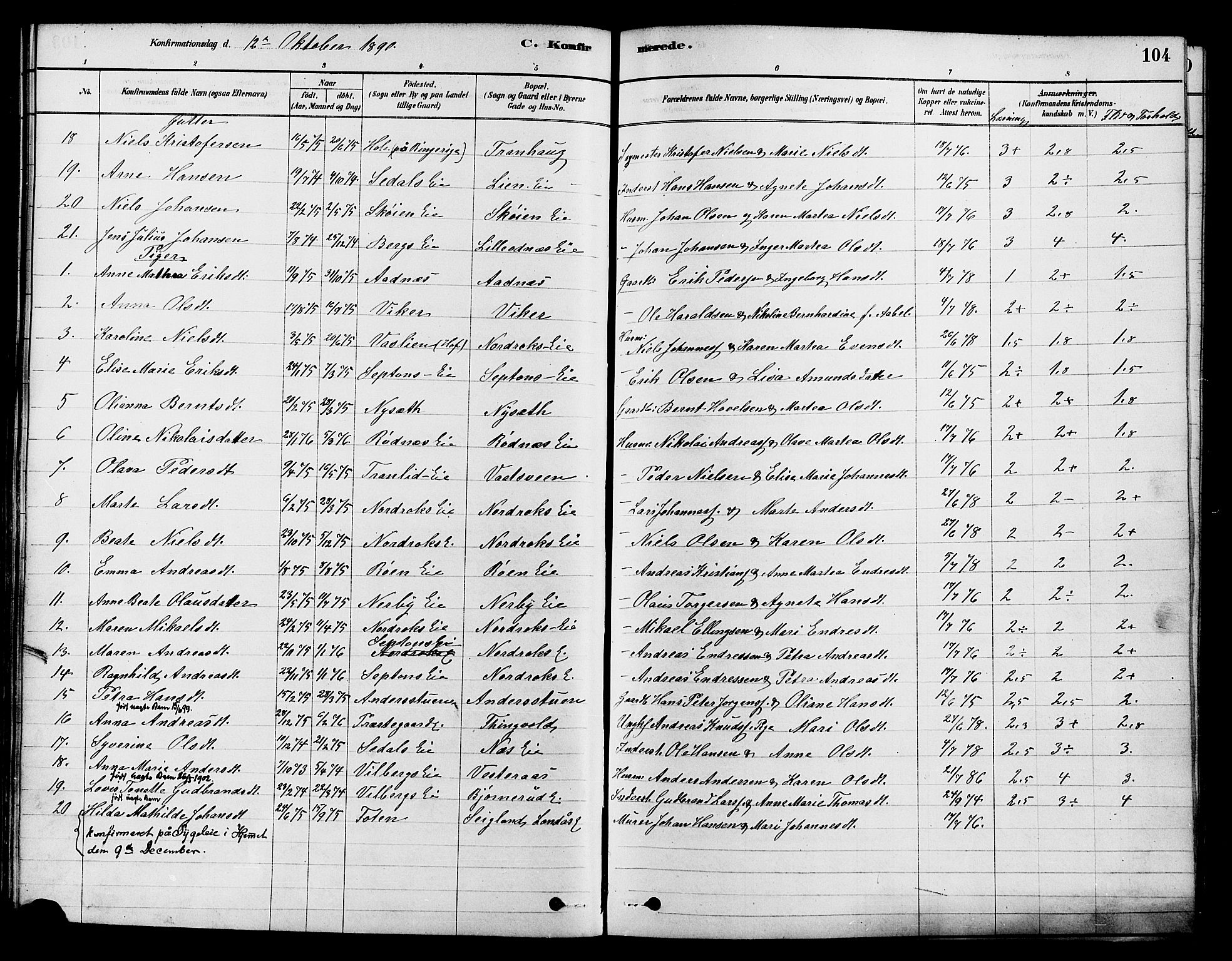 Søndre Land prestekontor, SAH/PREST-122/K/L0002: Parish register (official) no. 2, 1878-1894, p. 104